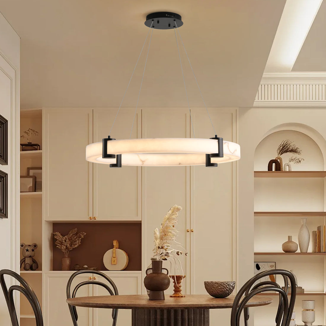 Round Pendant Light with Imitation Marble Finish