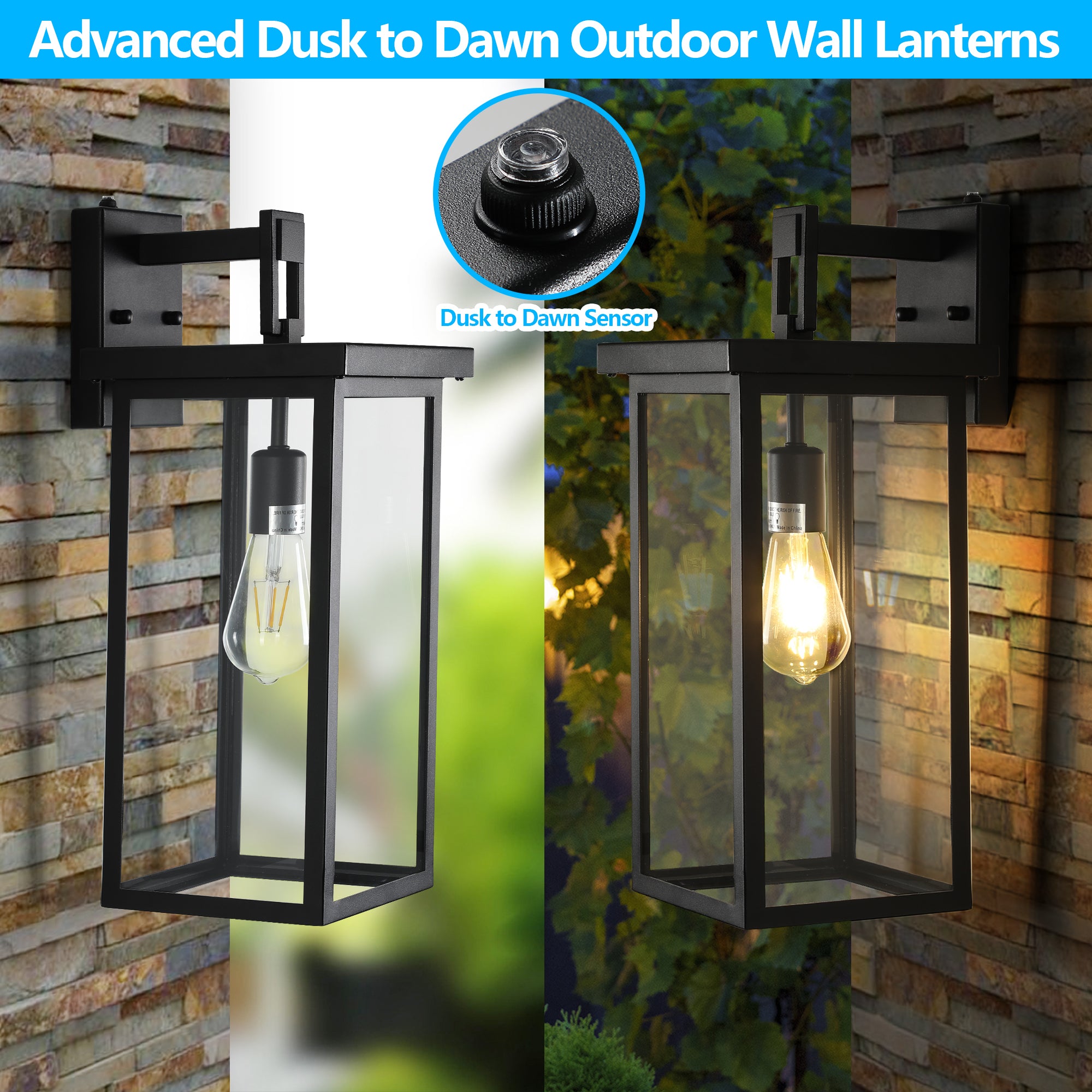Outdoor Light Sense/Switch Contal Wall Light, 2 Packs