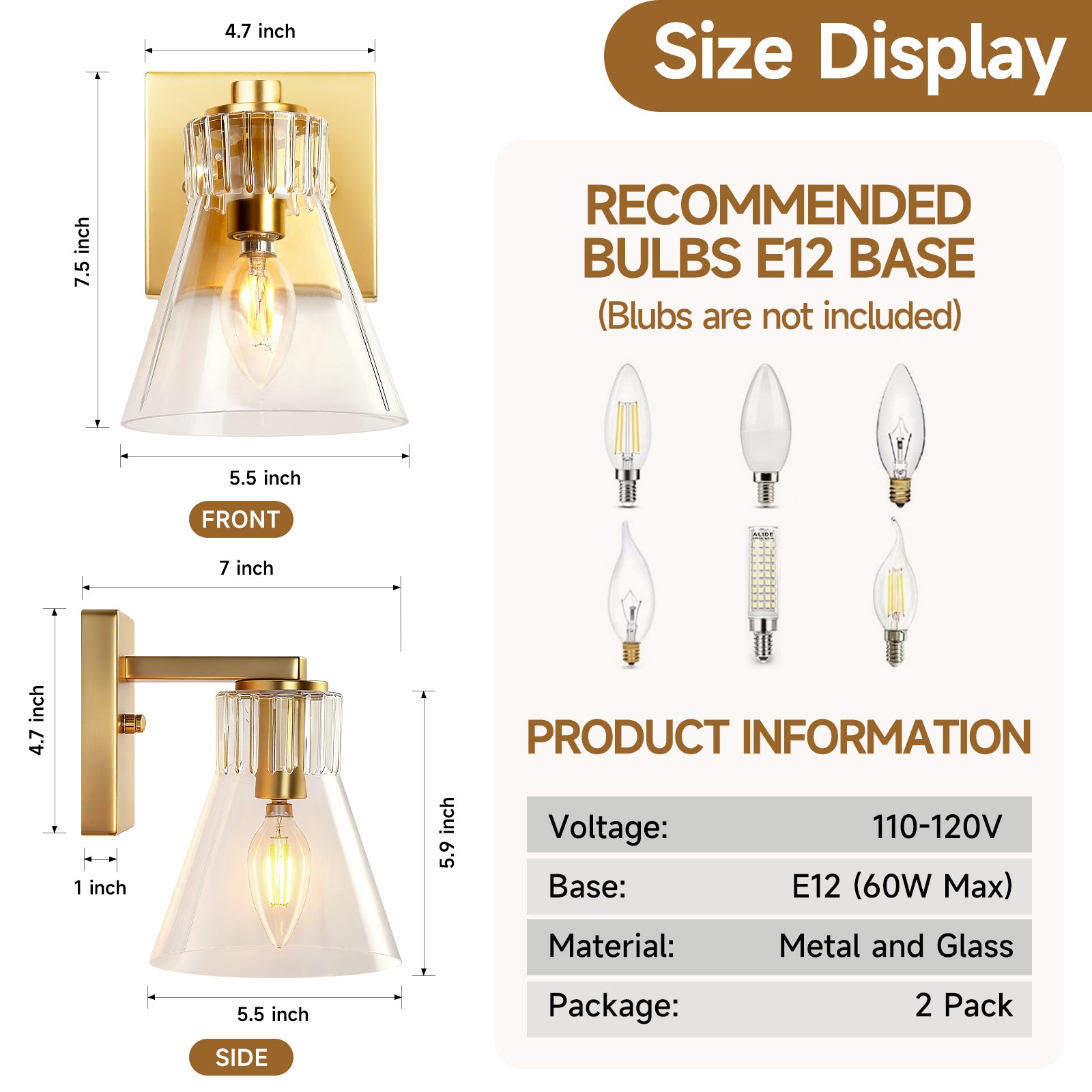 Modern Wall Light for Bathroom, Foyer, 2 Packs