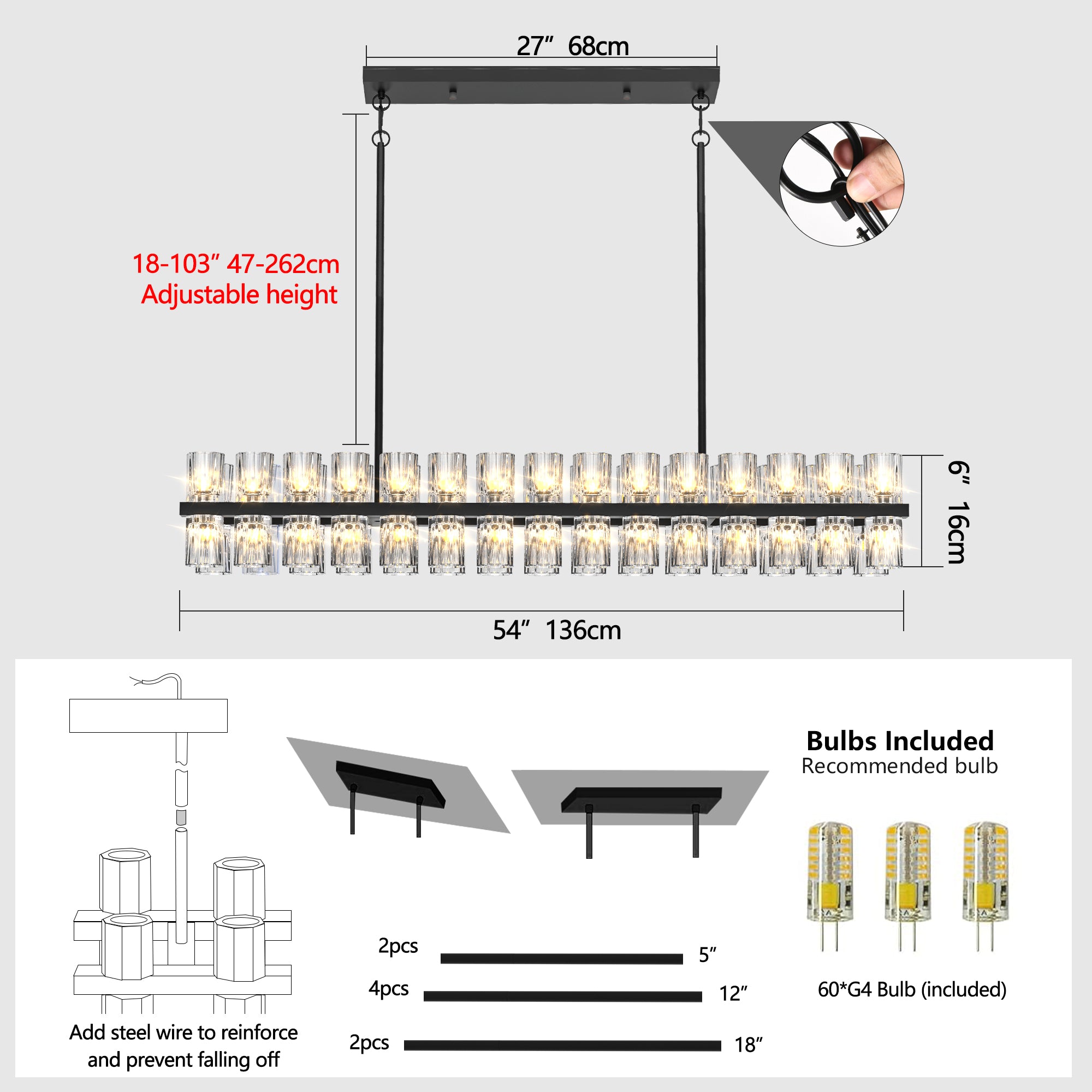 Crystal Rectangular Chandelier Light Fixture