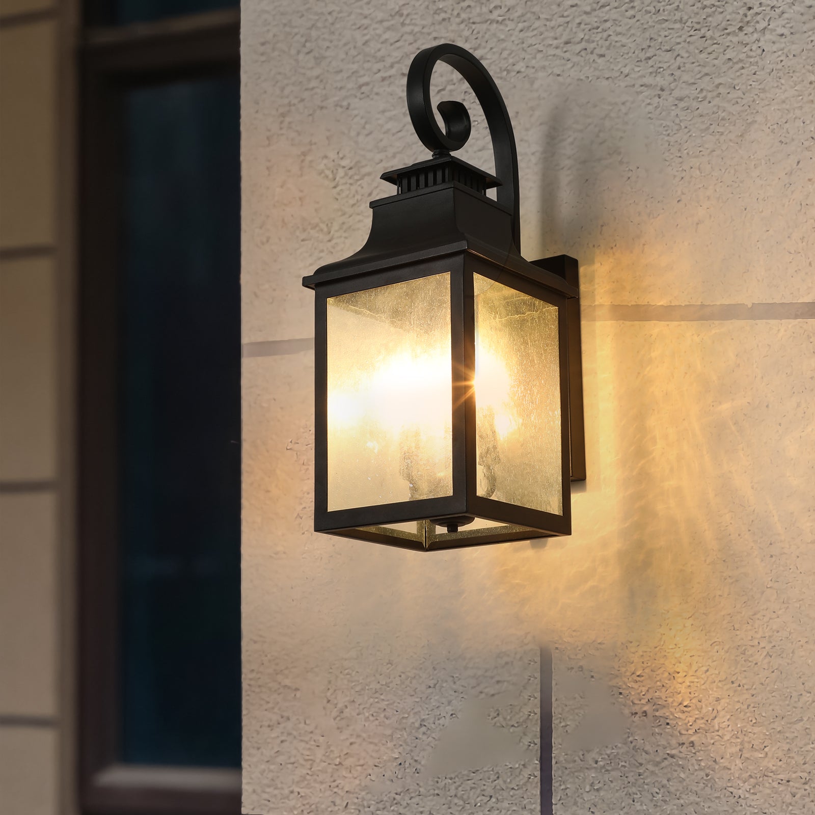 Seedy Glass Lantern Outdoor Wall Light Fixture