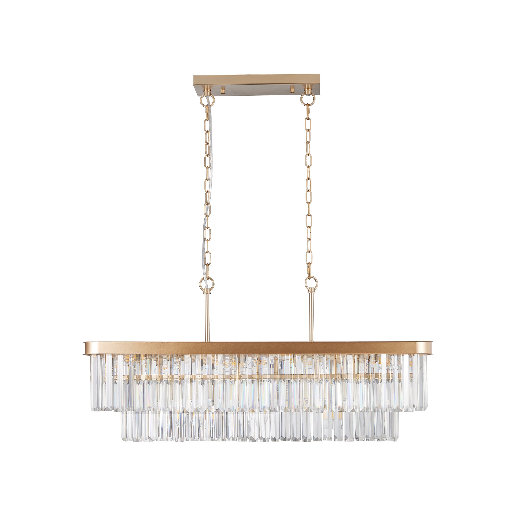 Modern Rectangle Crystal Chandelier, Gold Linear