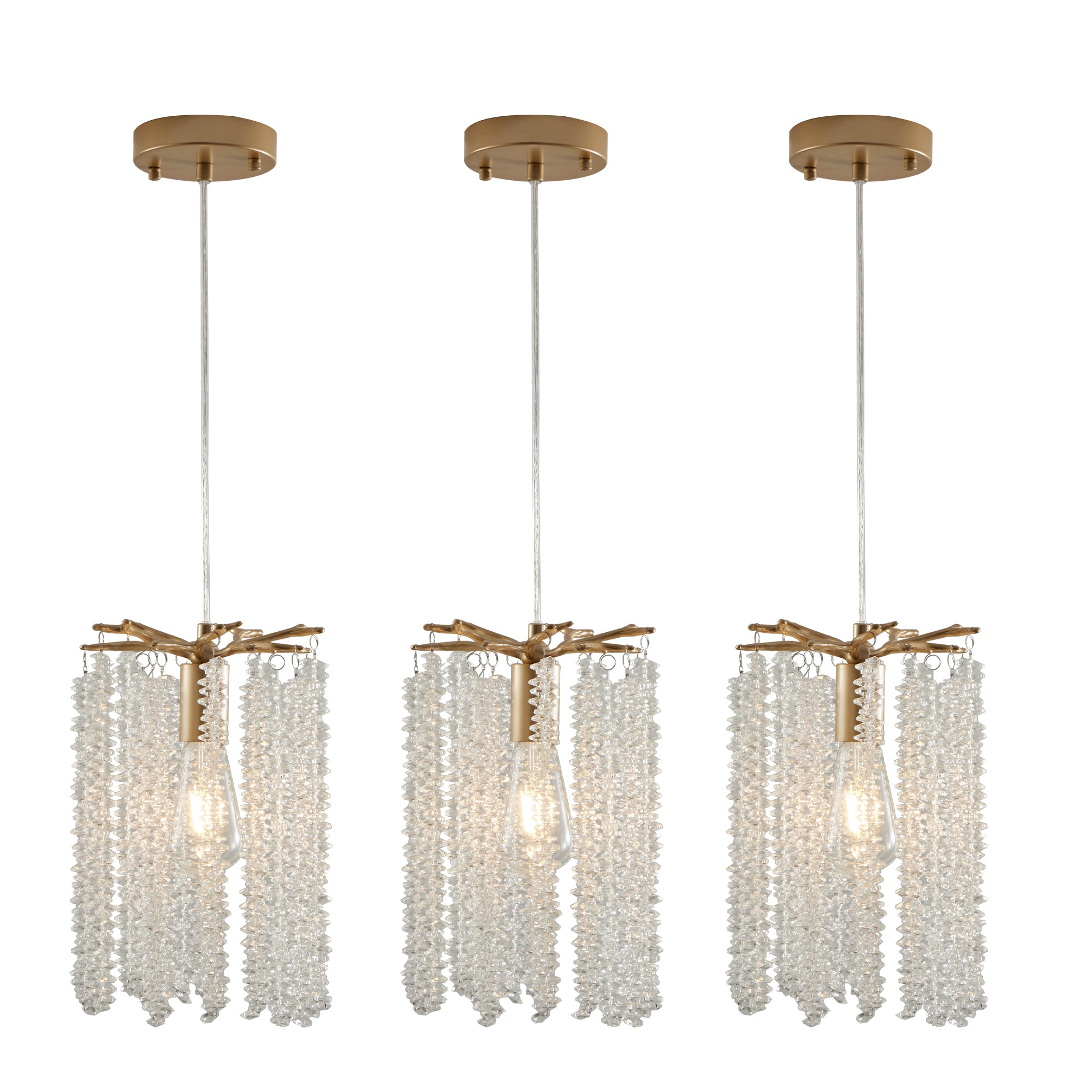 3 Pack Crystal Waterfall Design Pendant Lights