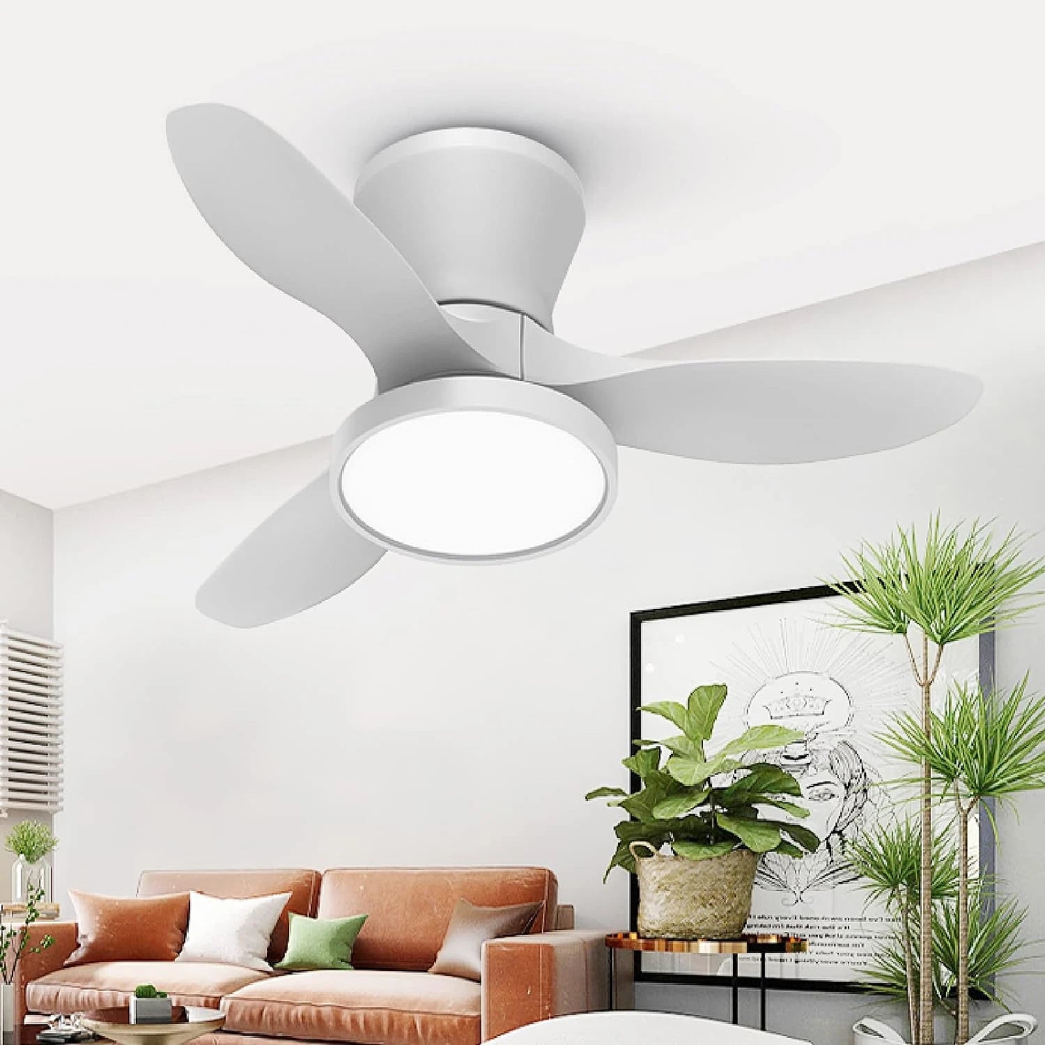 32 Inch Flush Mount Small Fan Lighting for Bedroom