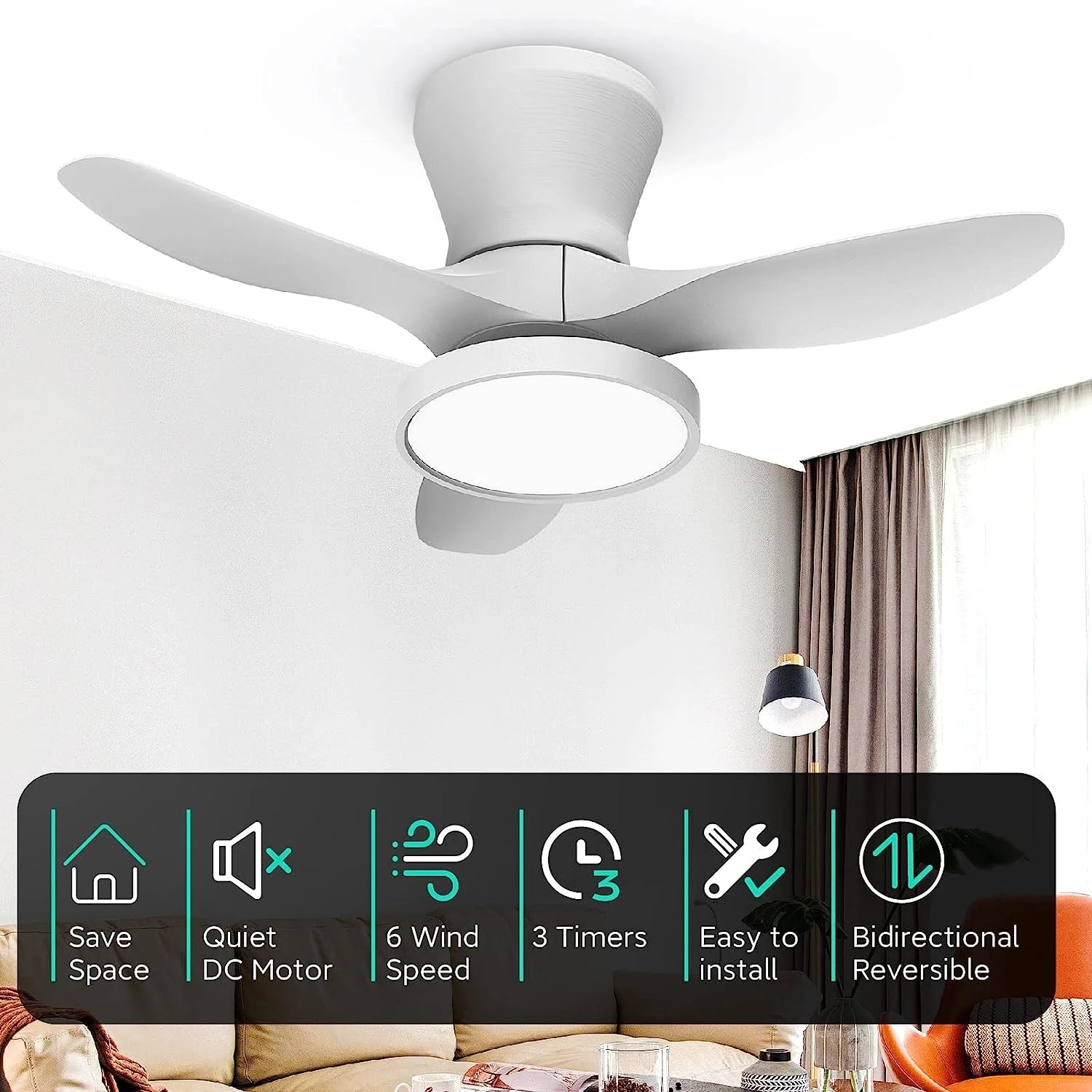 32 Inch Flush Mount Small Fan Lighting for Bedroom