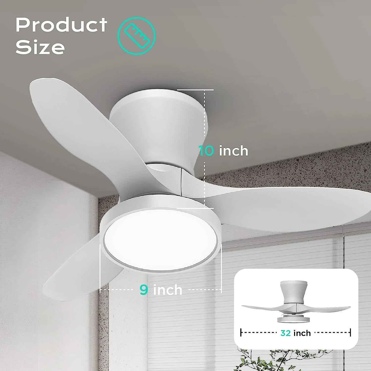 32 Inch Flush Mount Small Fan Lighting for Bedroom