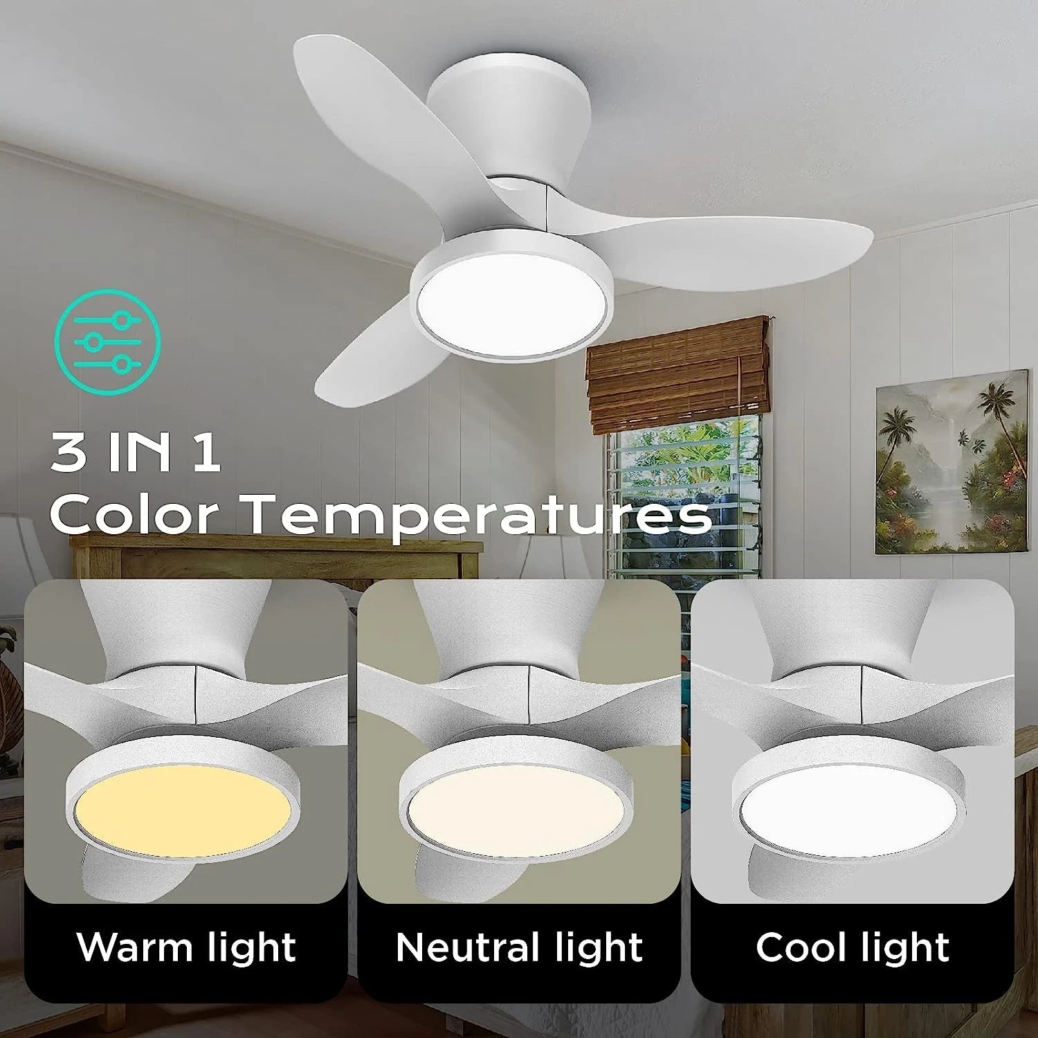 32 Inch Flush Mount Small Fan Lighting for Bedroom