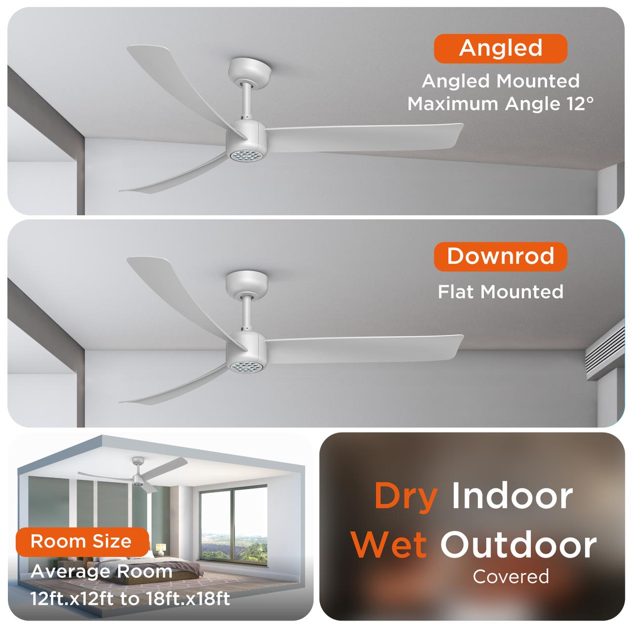 I3 52 Inch Downrod LED Fan Lighting, ABS Blades