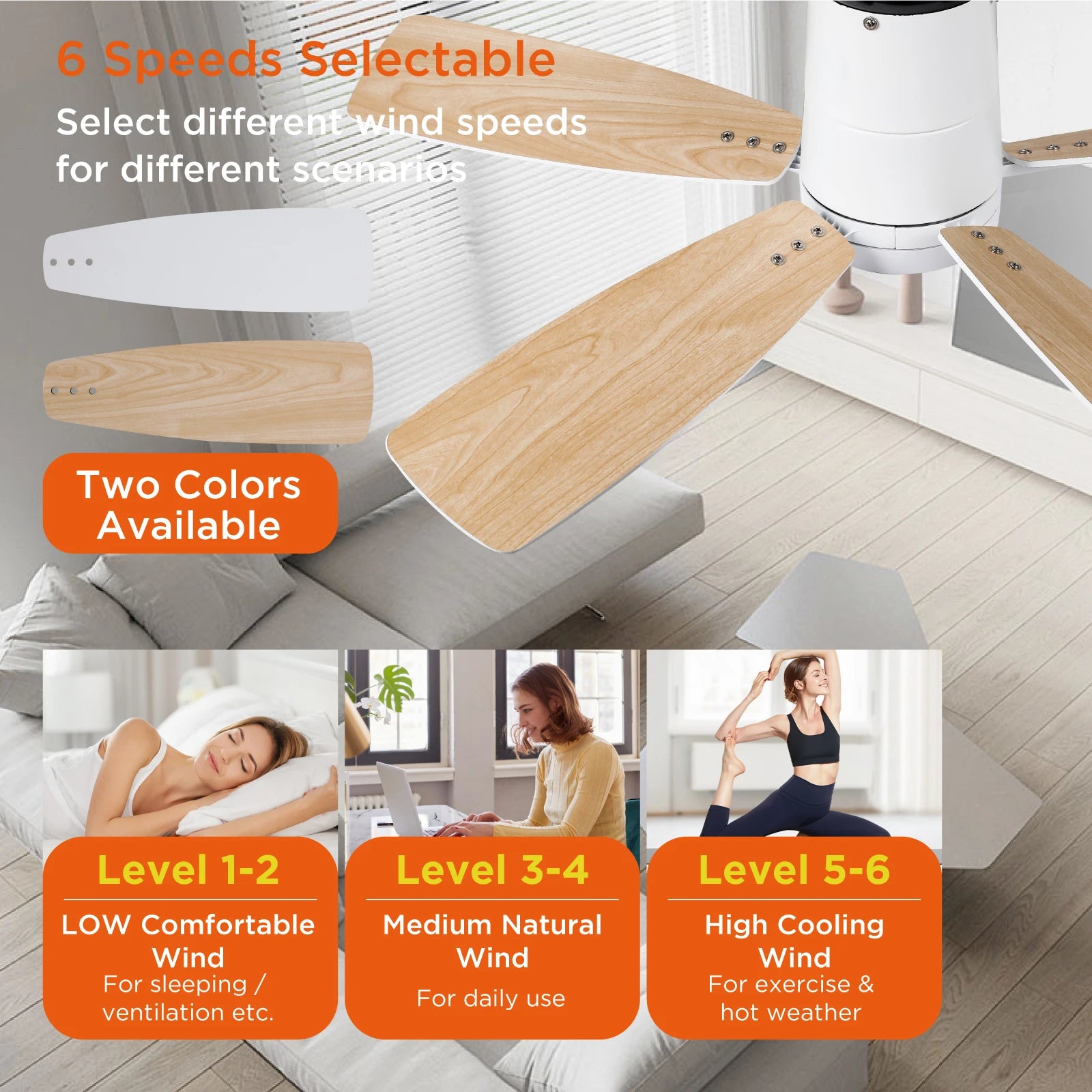 42 Inch Ceiling Fan Light with 5 Plywood Blades, DC Motor