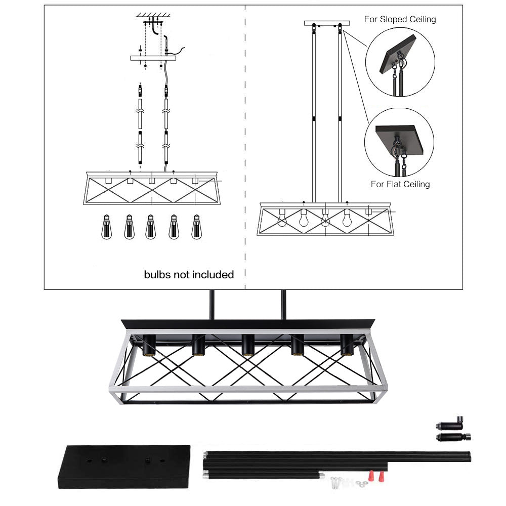 Rectangle Farmhouse Style Chandelier Iron Frame
