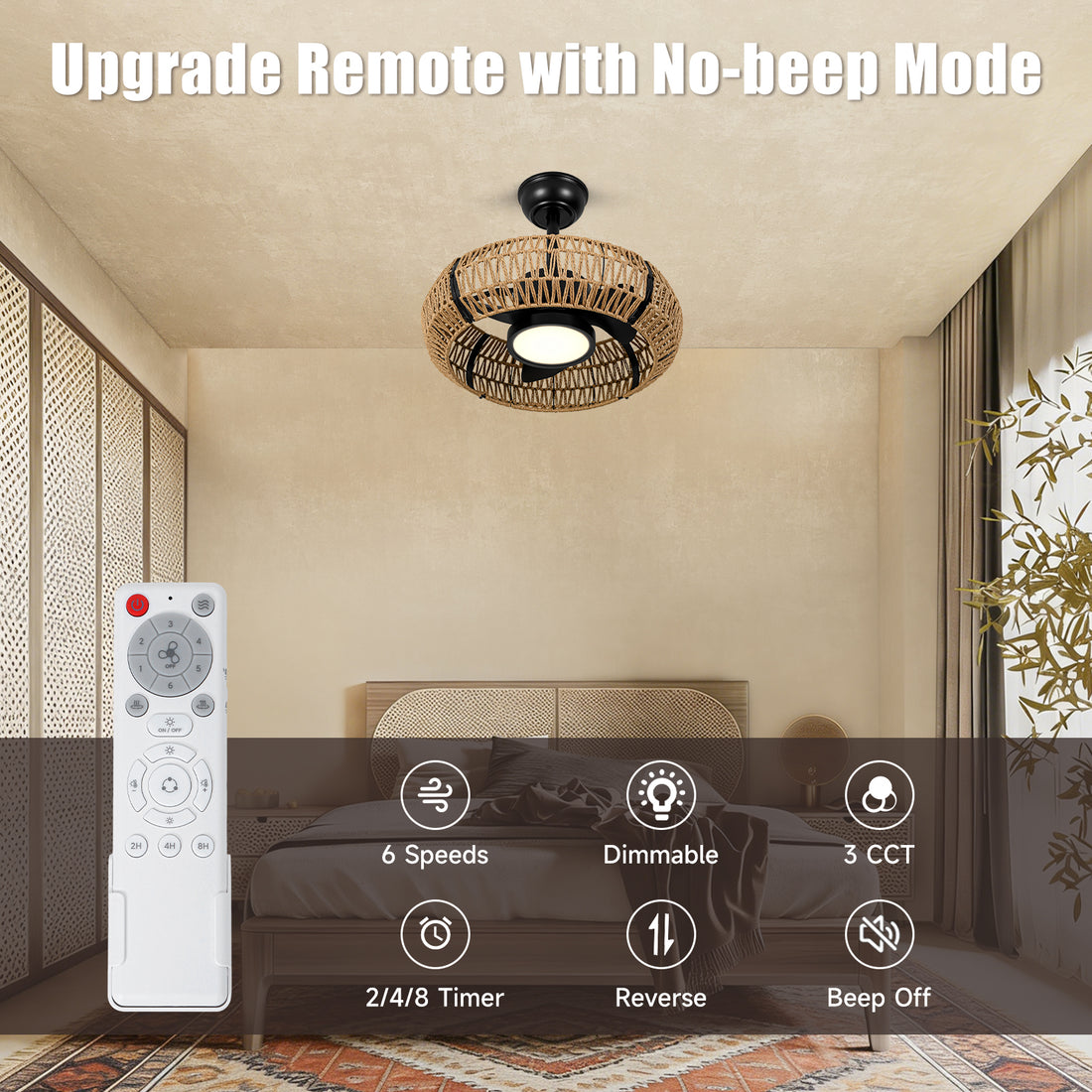 20 Inch LED Hemp Rope Ceiling Fan