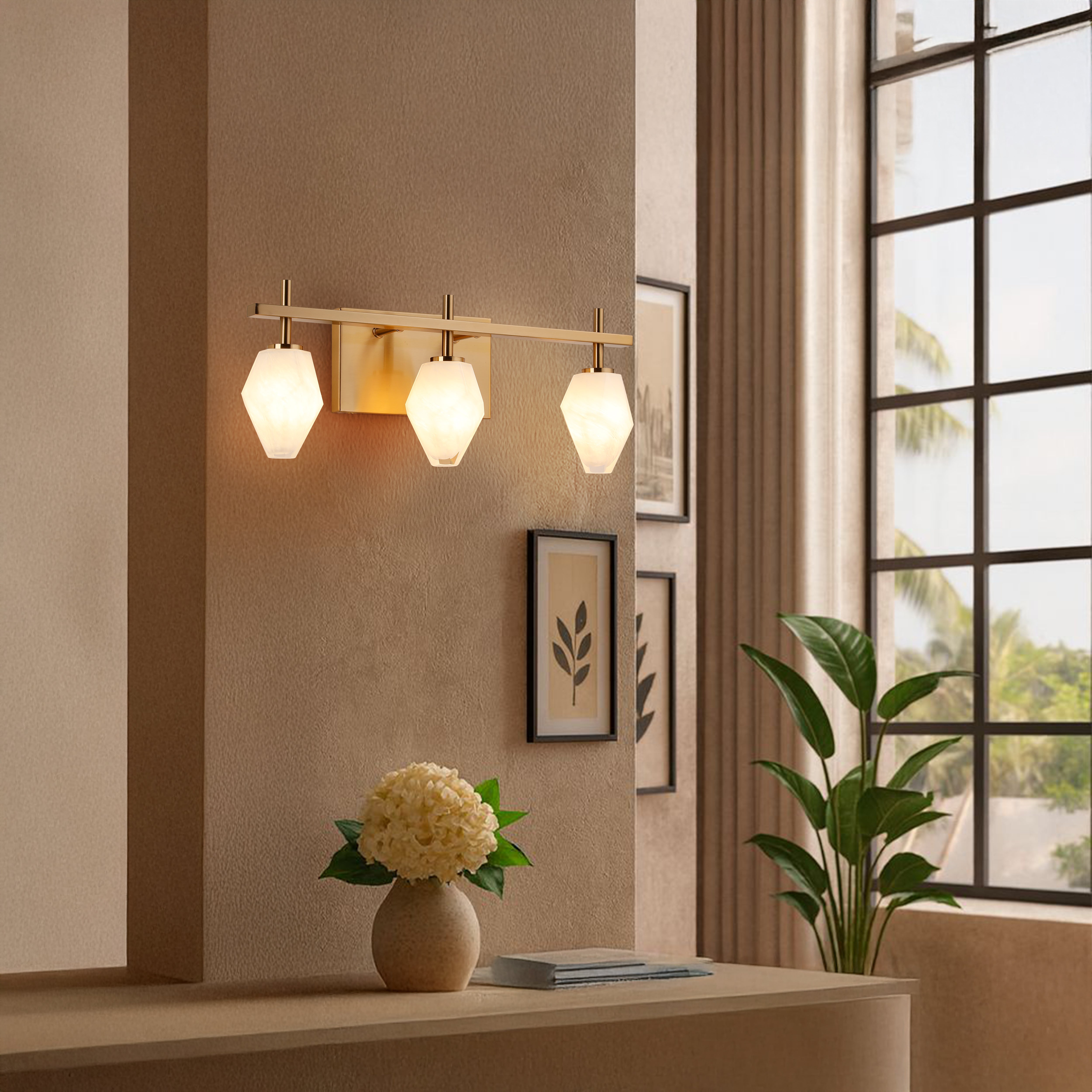 Modern Handmade Glass Wall Light Antique Brass Finish