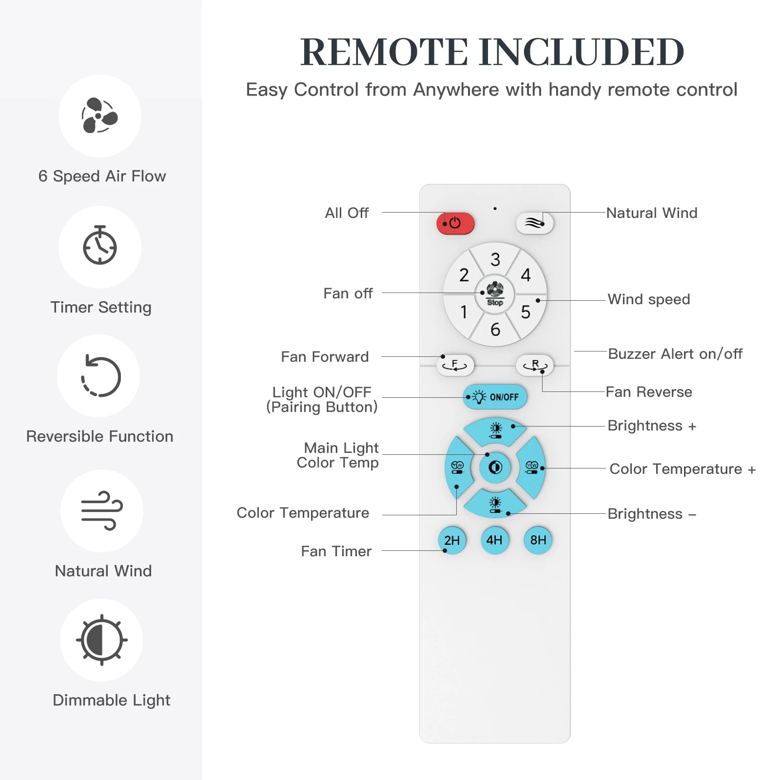 52 inch Indoor Ceiling Fan with LED Light, Stepless 3 CCT