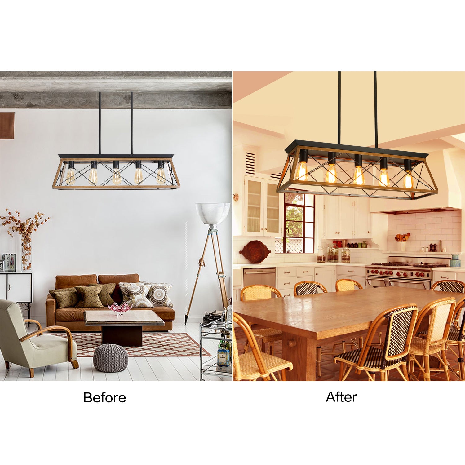 Rectangle Farmhouse Style Chandelier Iron Frame