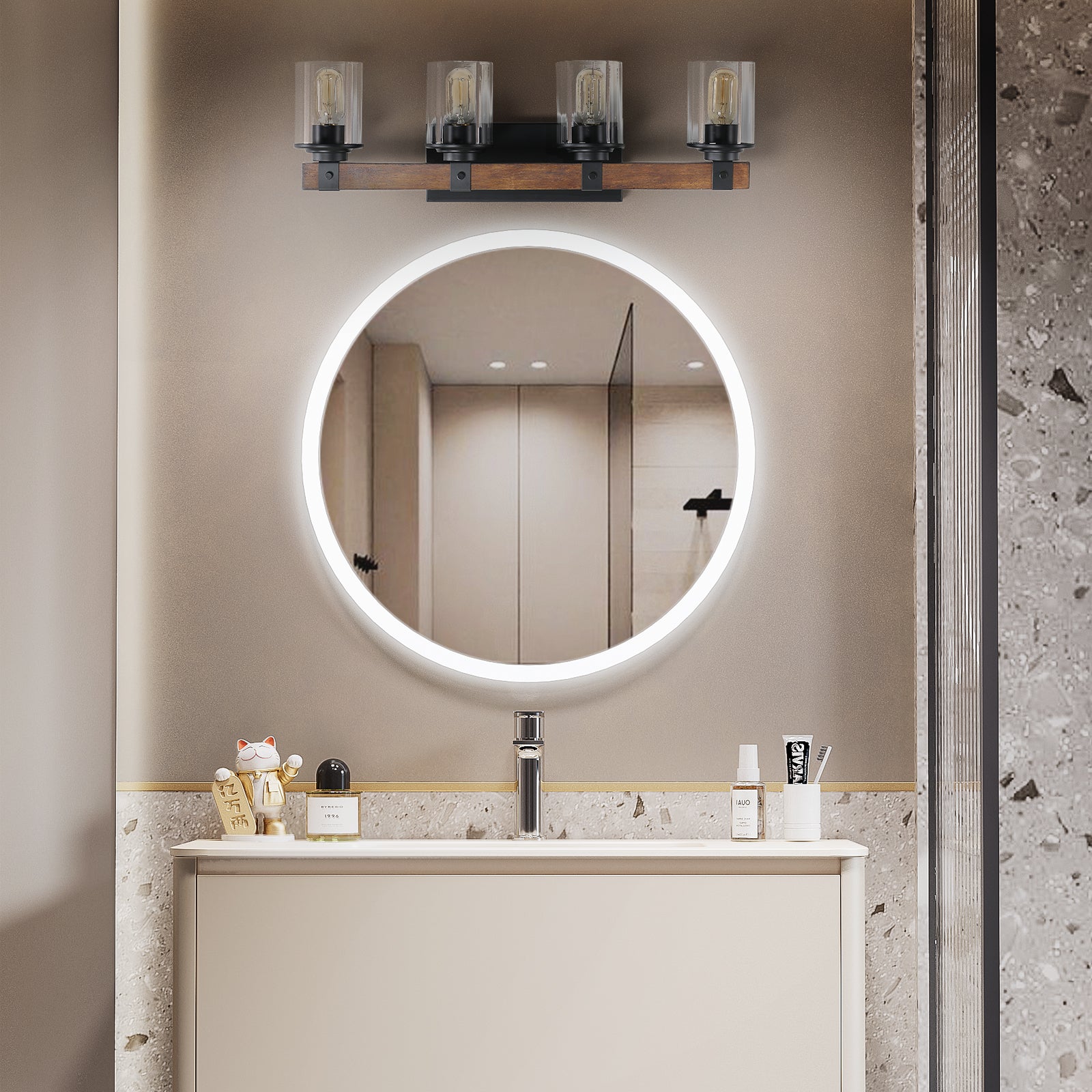 Farmhouse Bathroom Wood Wall Light