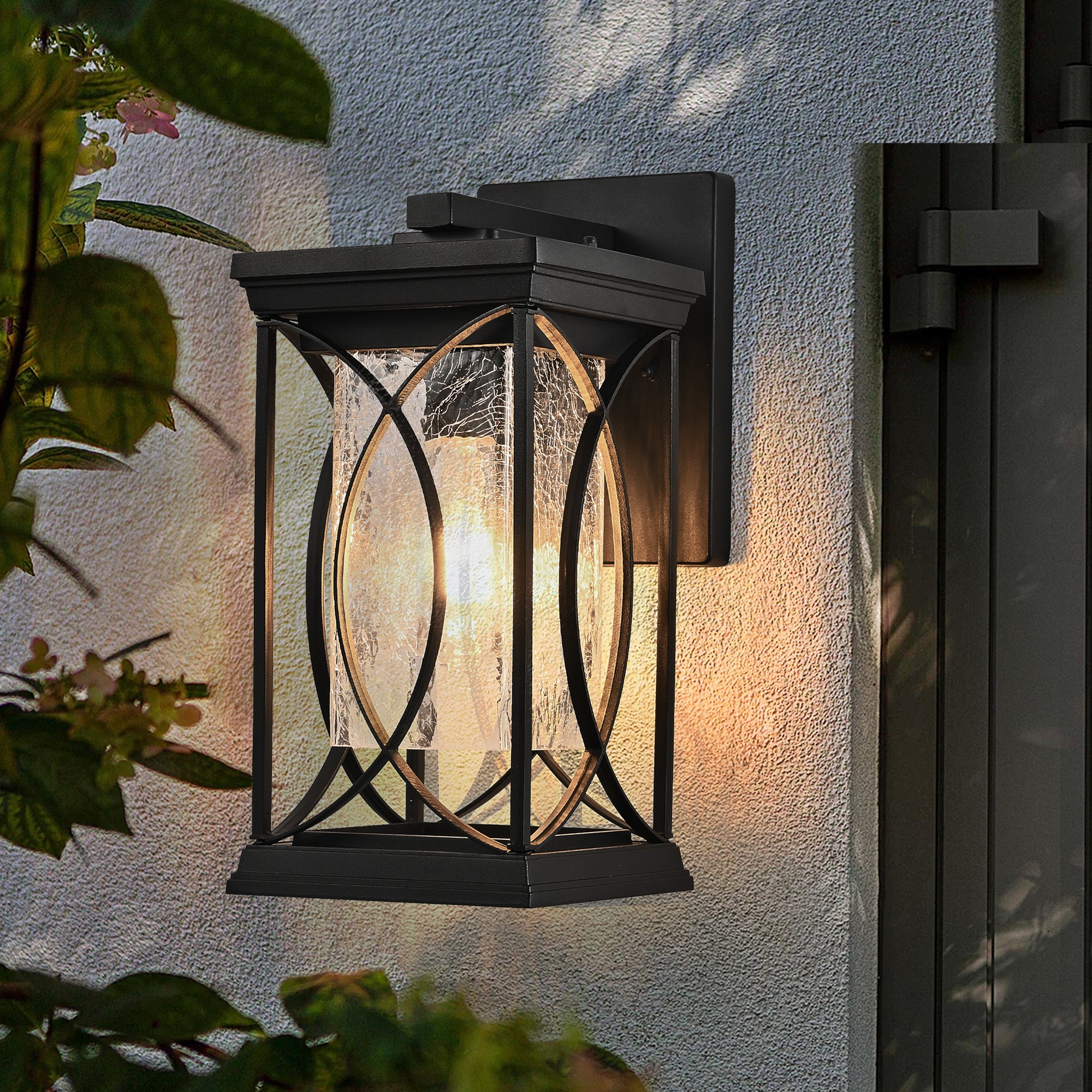Exterior Light Fixtures Black Aluminum with Crack-Like Glass