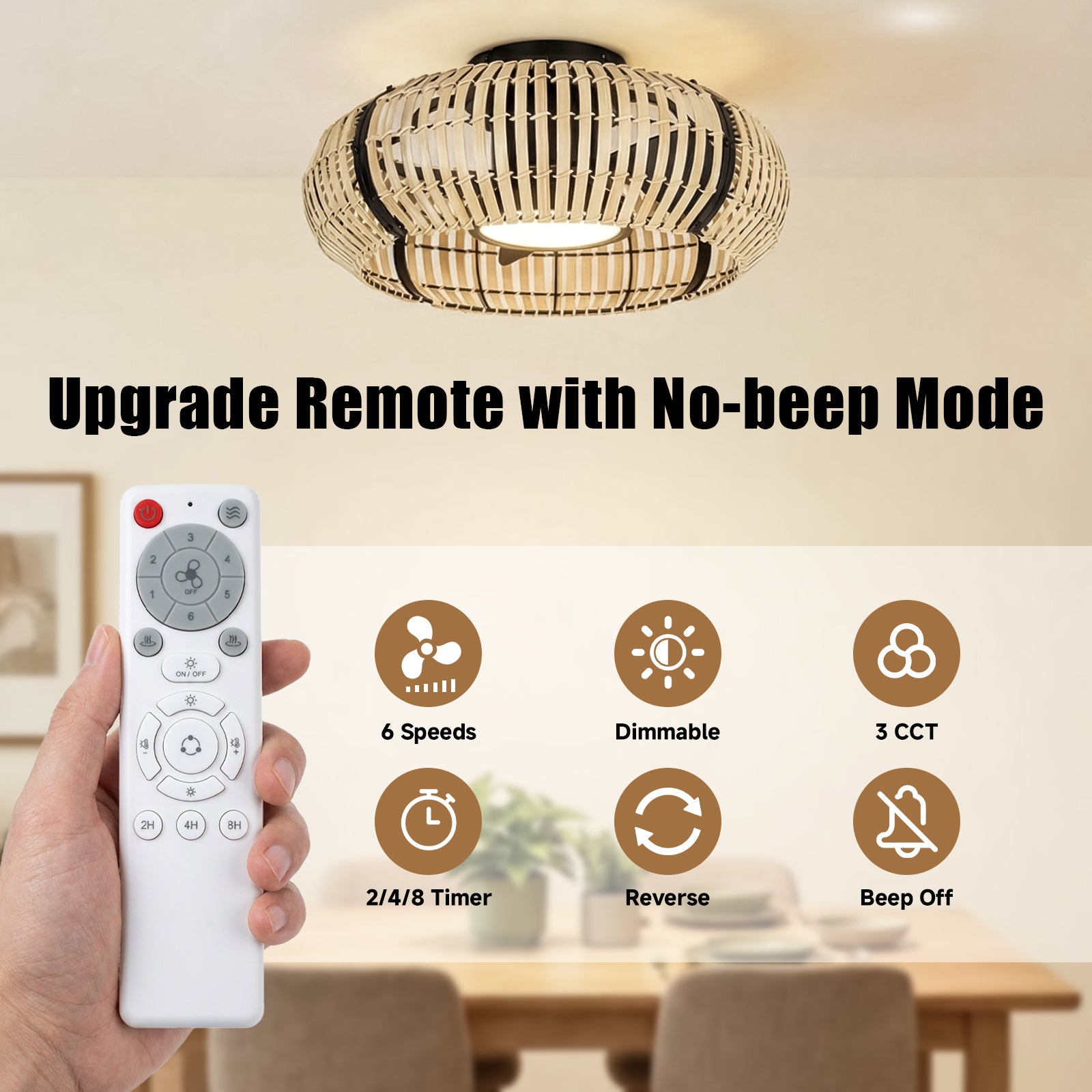 20 Inch LED Caged Bamboo Chip Ceiling Fan