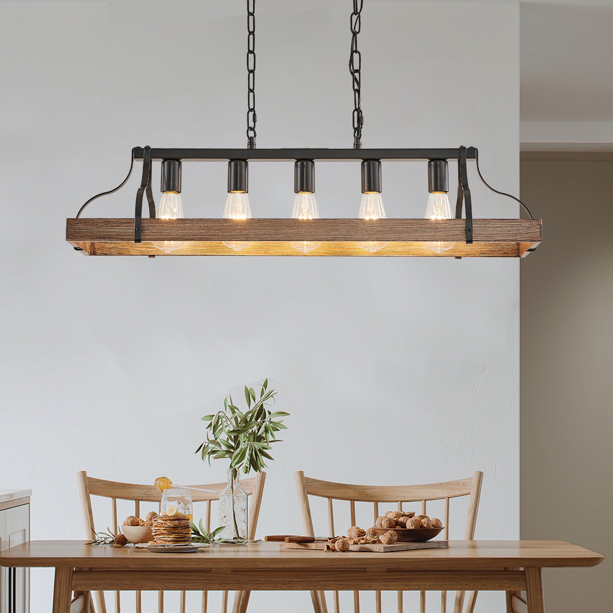 Wood Linear Industrial Light Fixture