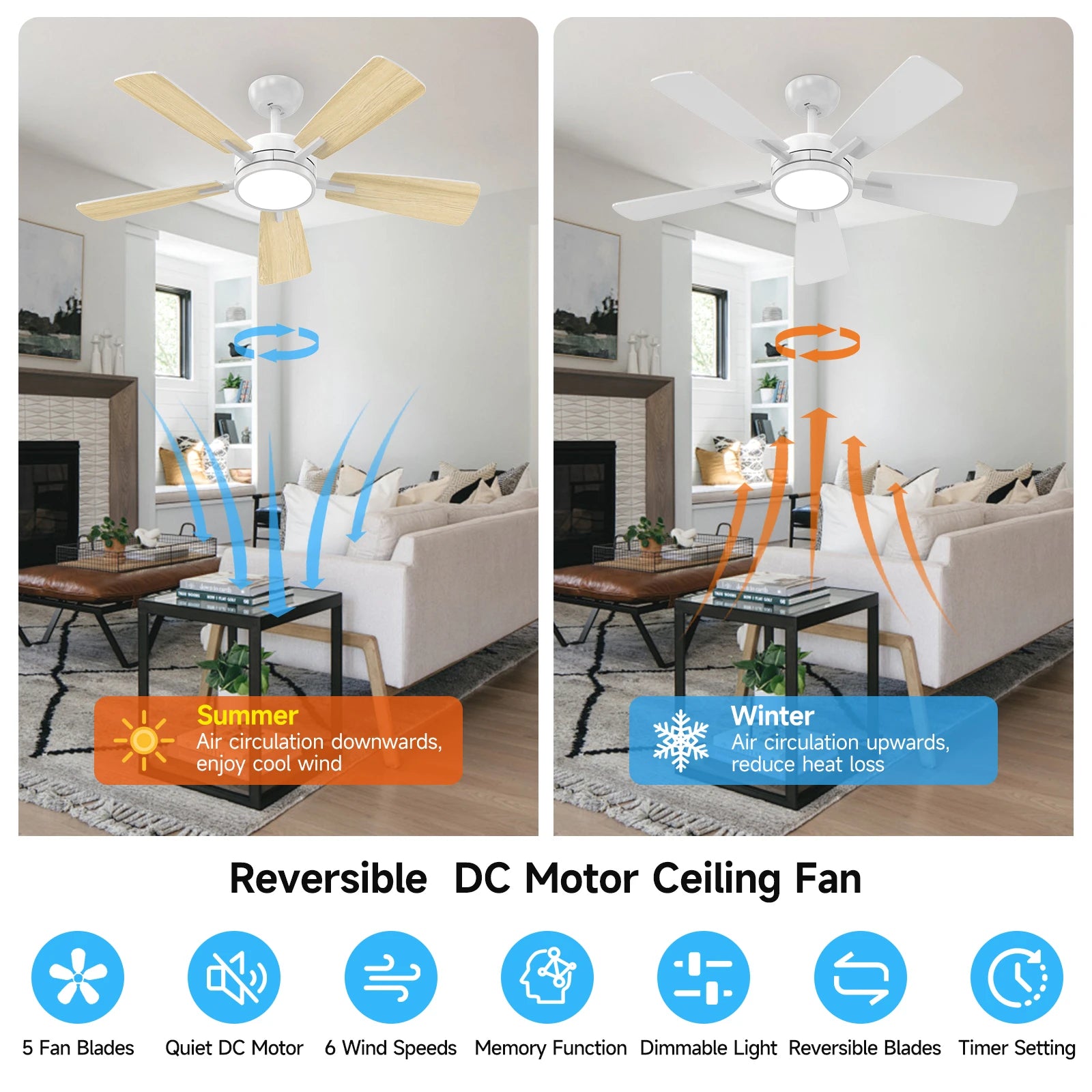 T5 46" Downrod LED Ceiling Fan with Back Light