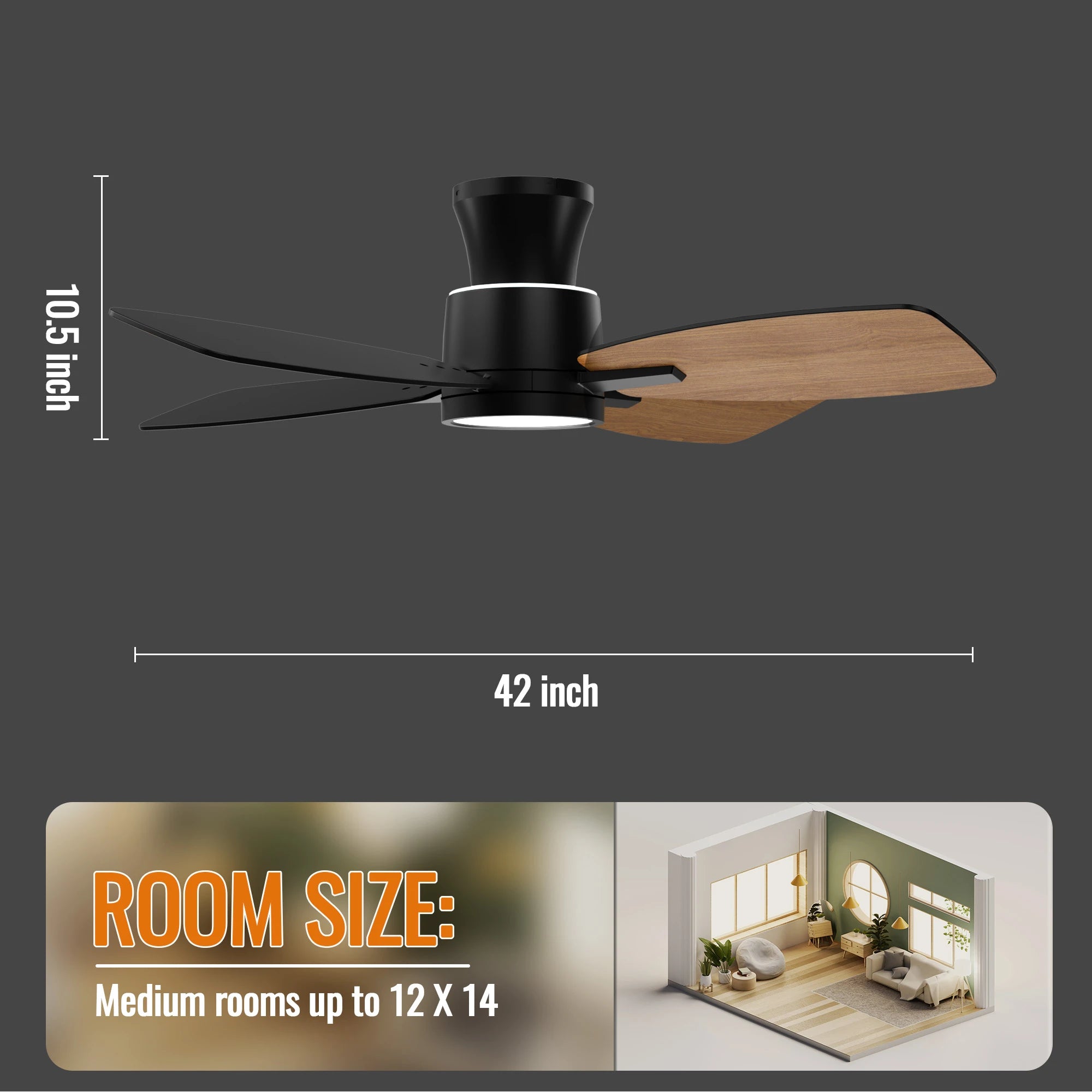 42" Ceiling Fan Dimmable LED 4 Plywood Blades with Back Light