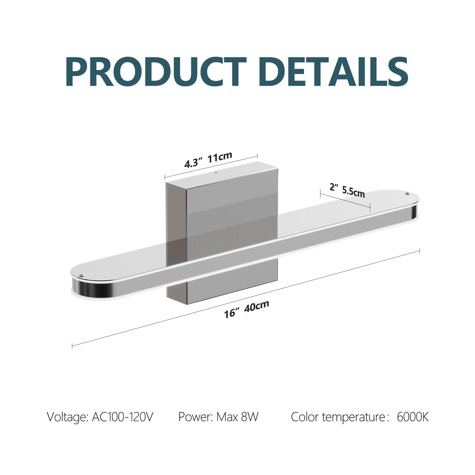 LED Modern Bathroom Light Fixtures Chrome