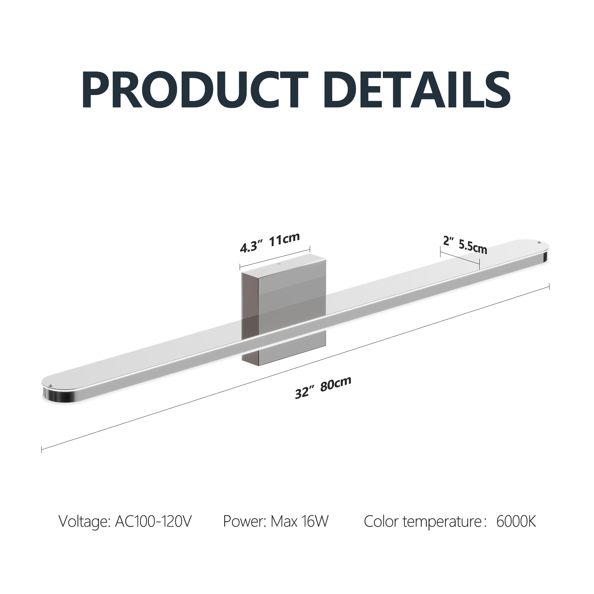 LED Modern Bathroom Light Fixtures Chrome