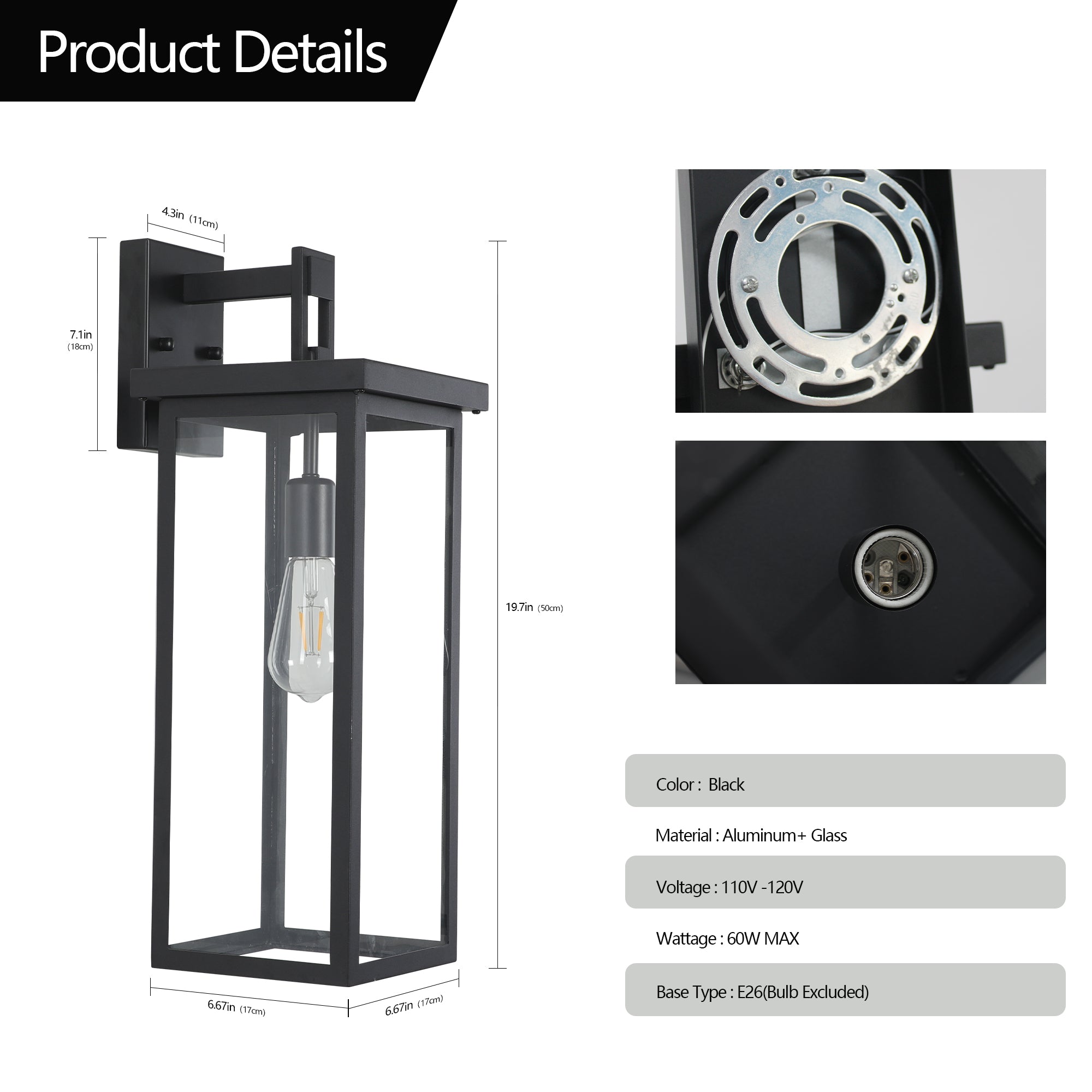 Outdoor Waterproof Glass Shade Wall Light