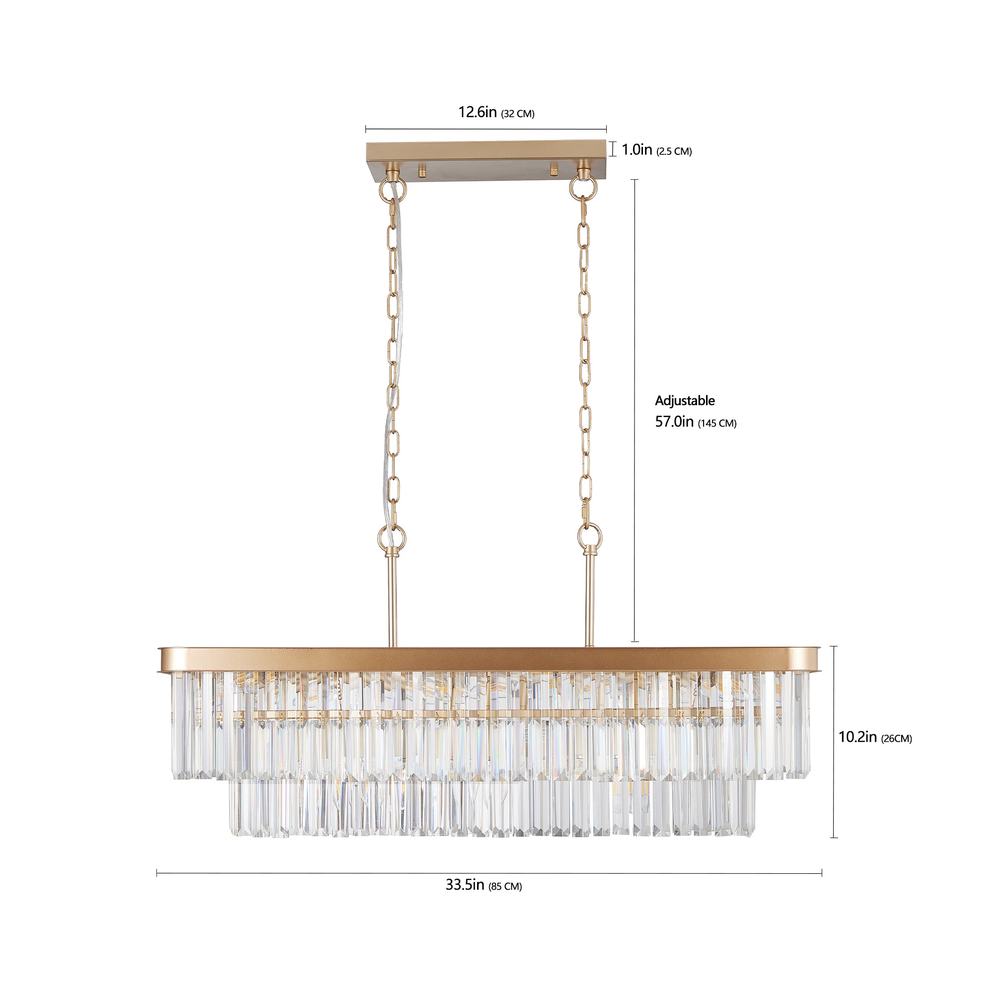 Modern Rectangle Crystal Chandelier, Gold Linear