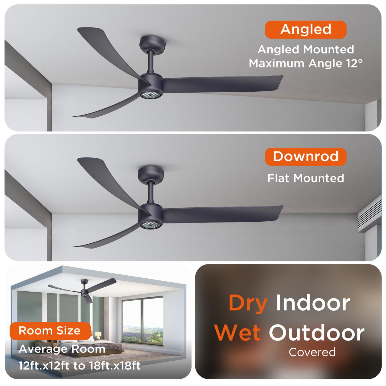 I3 52 Inch Downrod LED Fan Lighting, ABS Blades