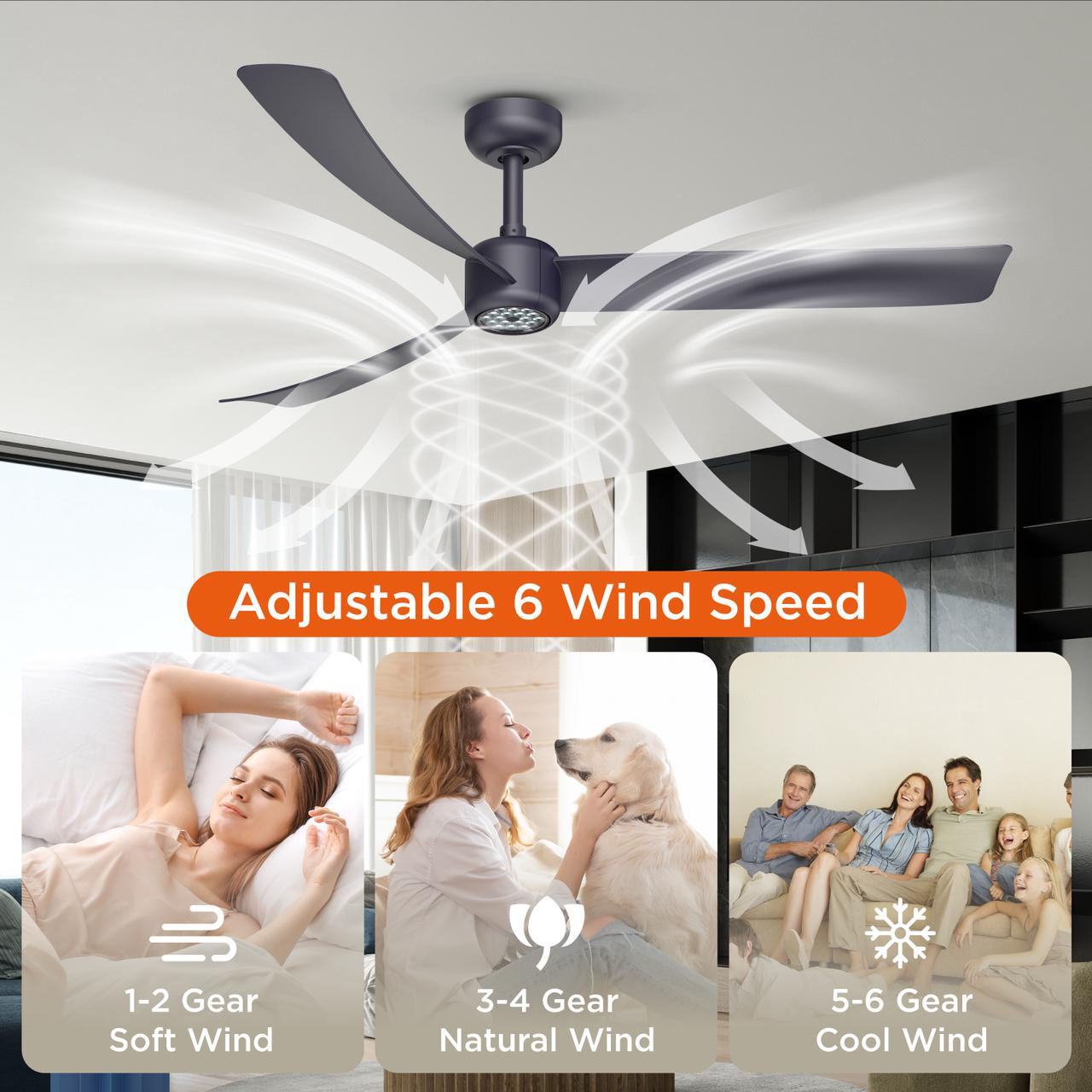 I3 52 Inch Downrod LED Fan Lighting, ABS Blades