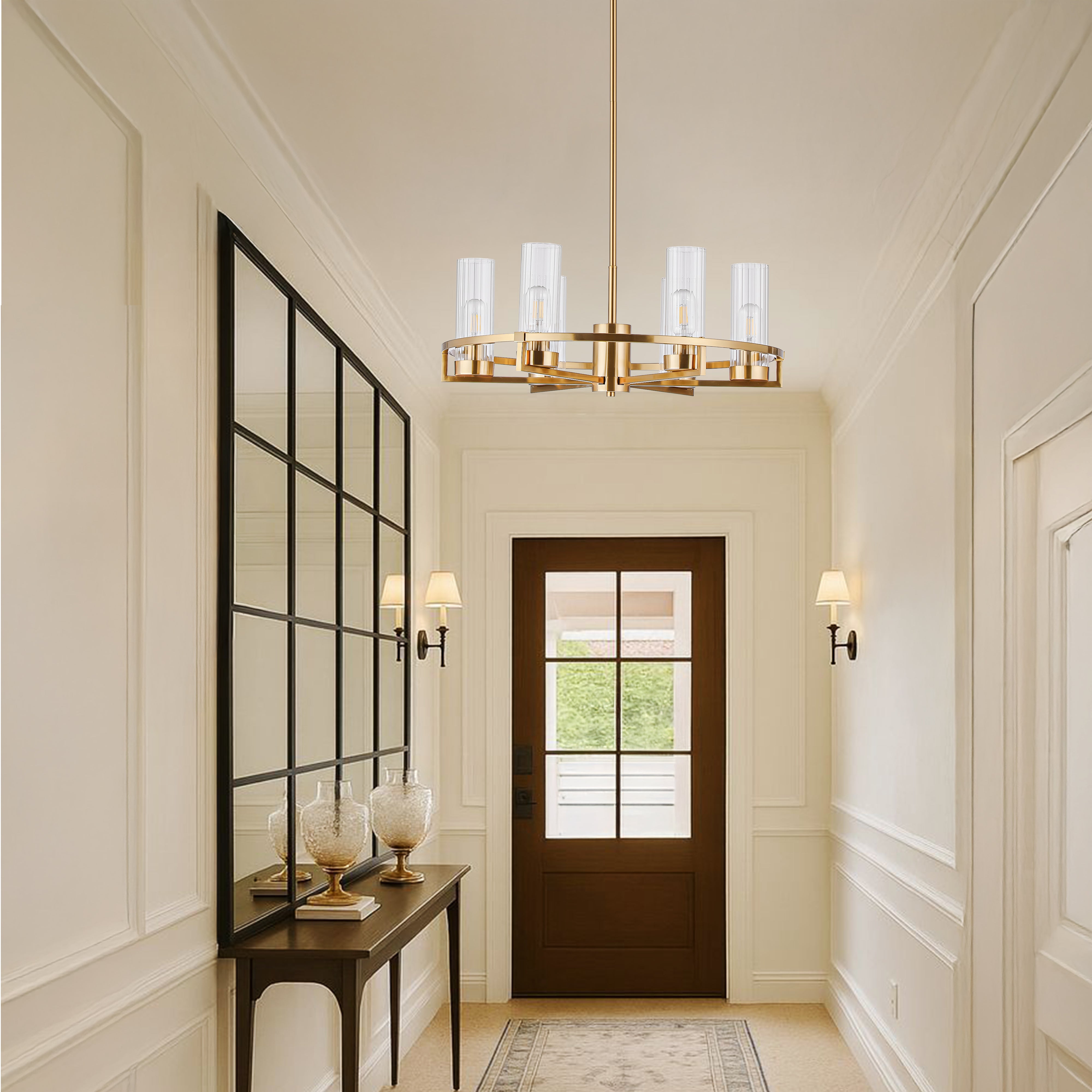 Antique Brass Modern Column Glass Chandeliers