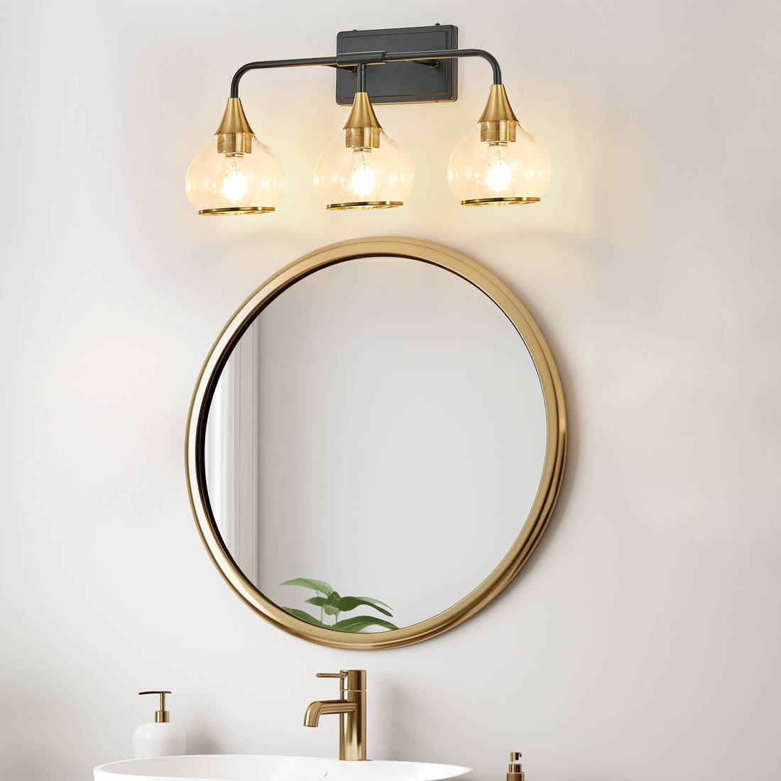 Black and Gold Bathroom Vanity Light Glass Shade