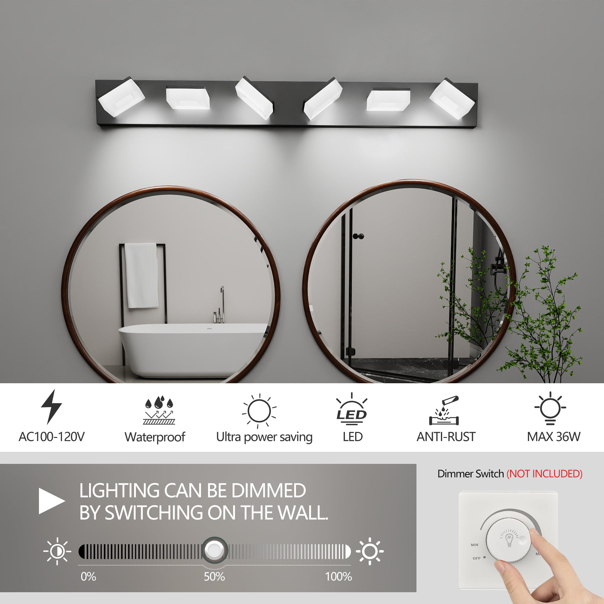 LED Modern Black Bathroom Wall Lighting Fixtures