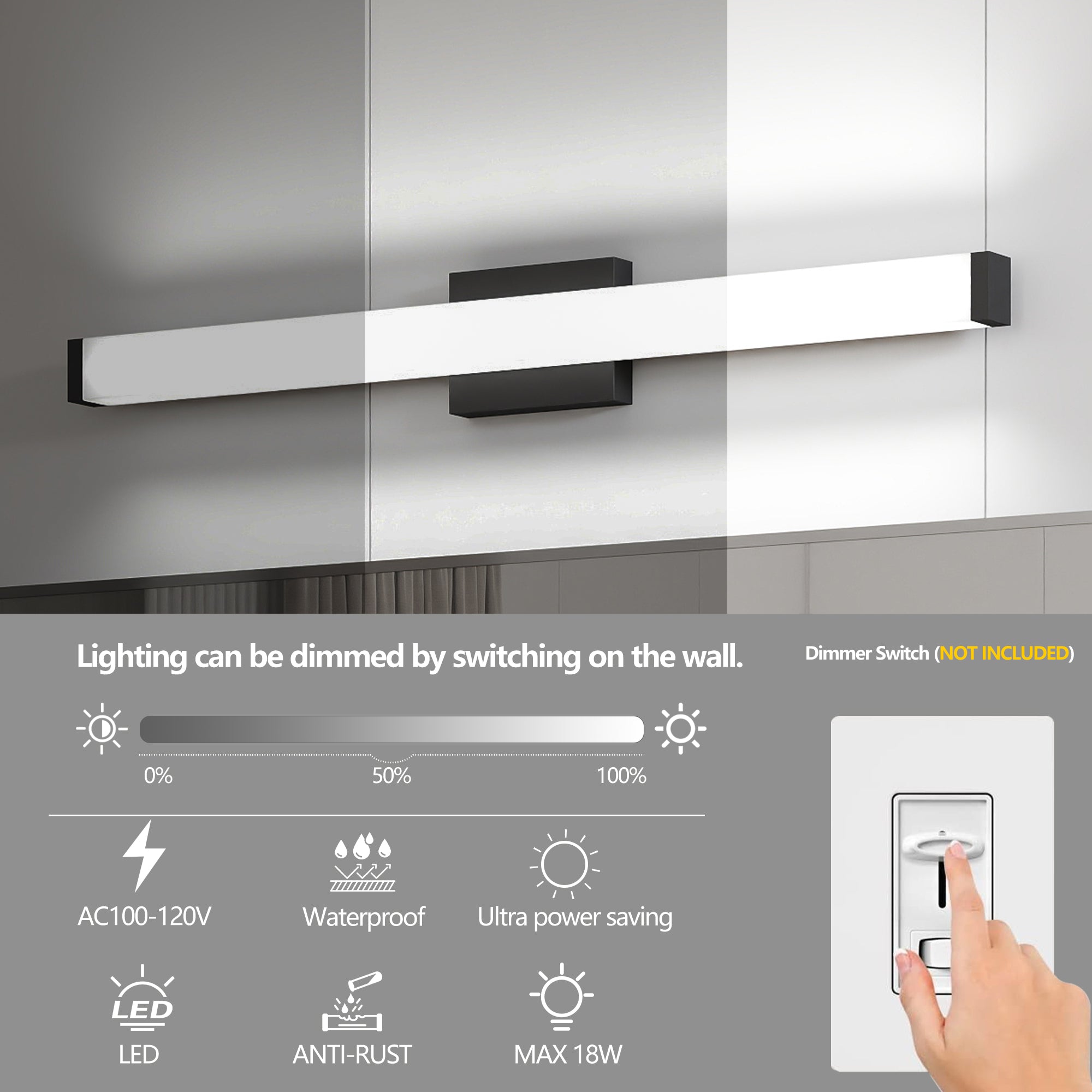 LED Bathroom Vanity Light Brushed Nickel Square