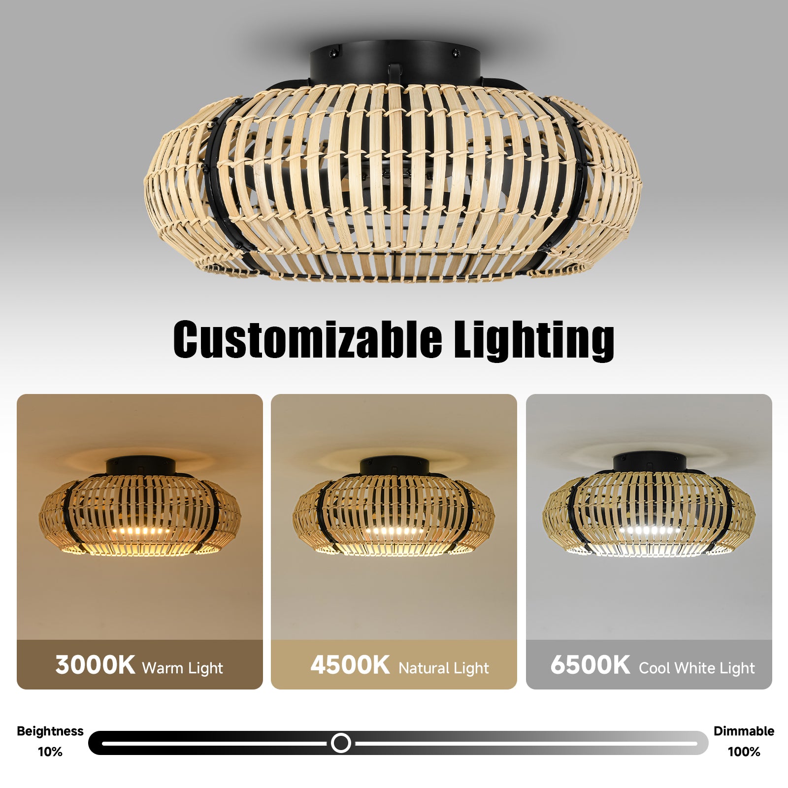 20 Inch LED Caged Bamboo Chip Ceiling Fan