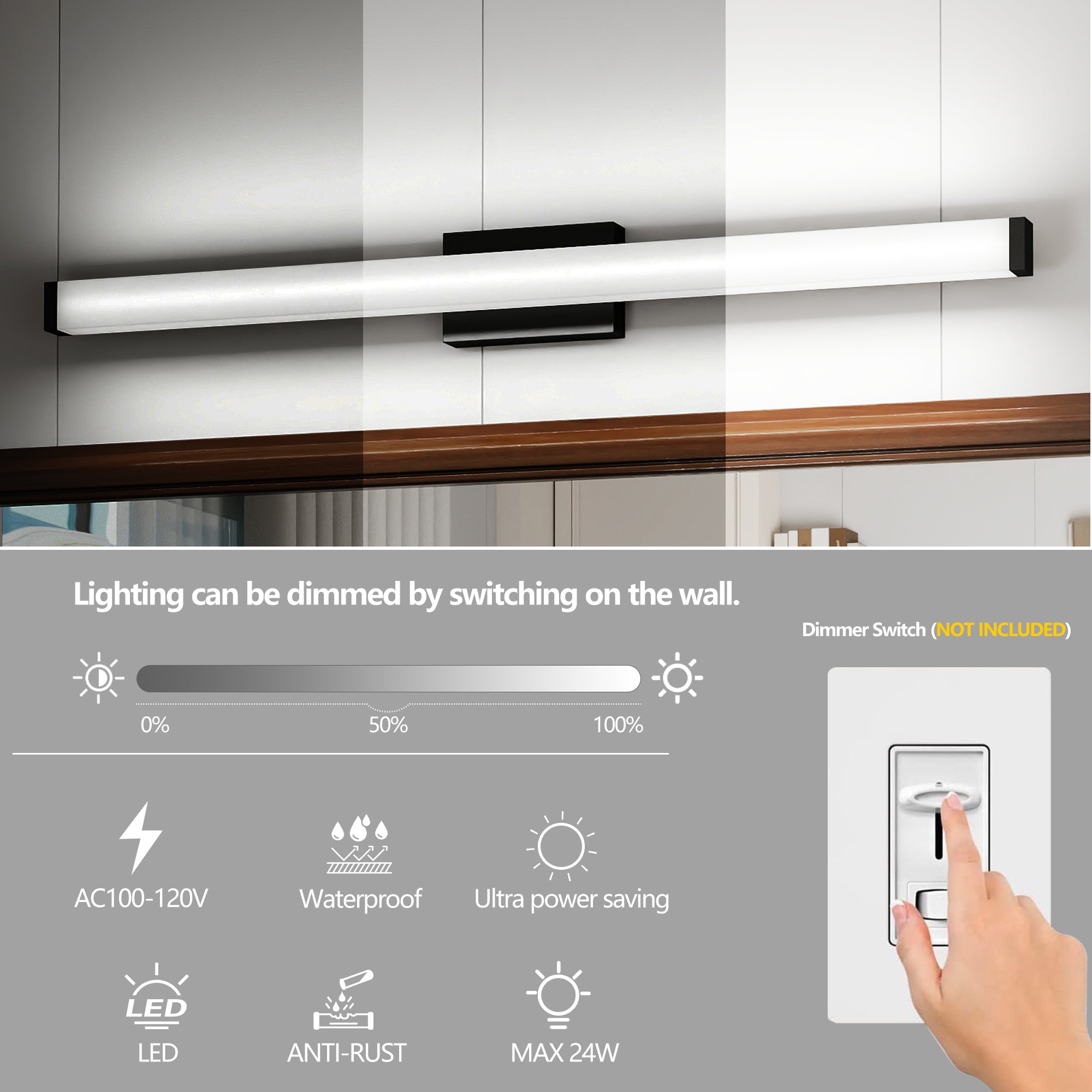 LED Bathroom Vanity Light Brushed Nickel Square