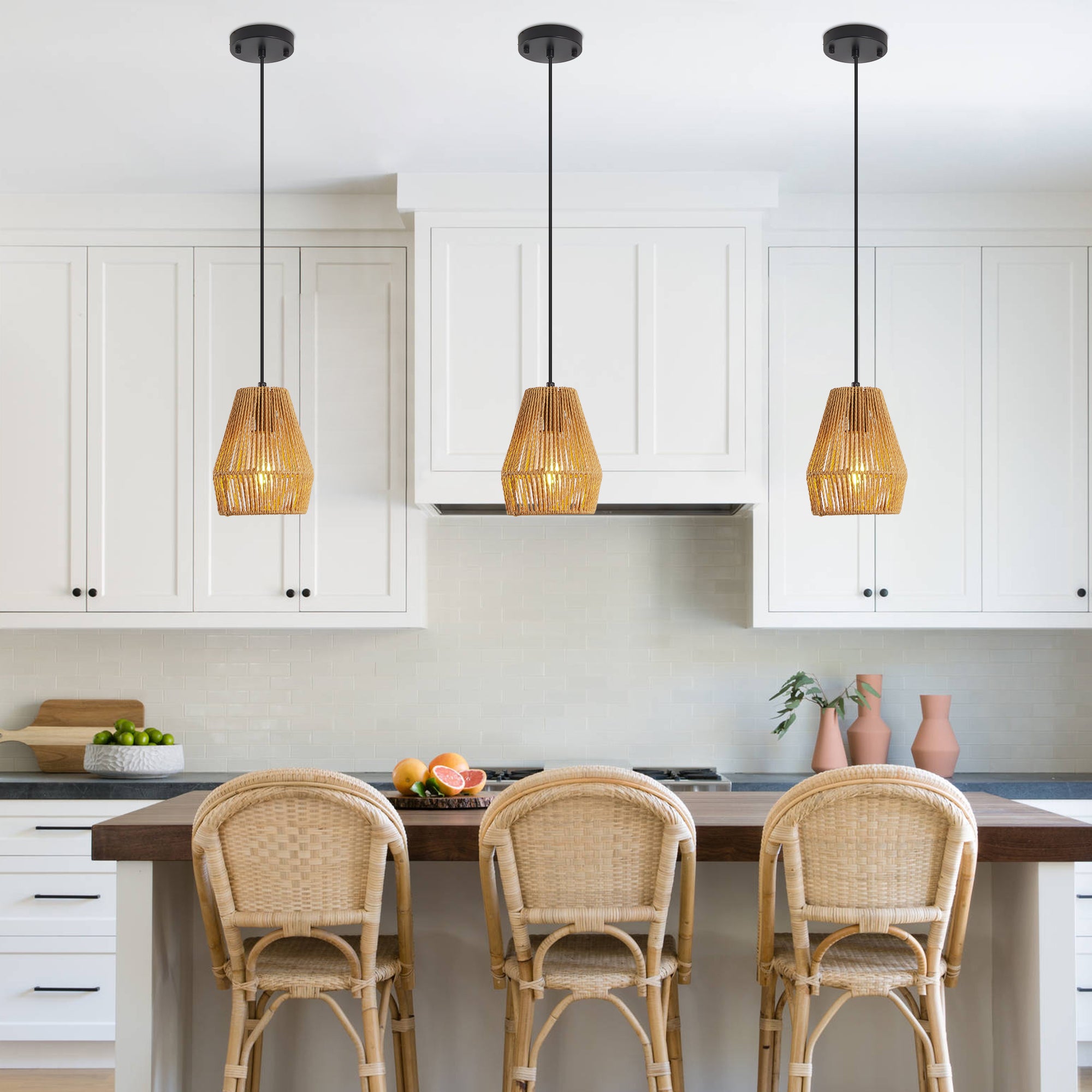 Hanging Lamp 7” with Handwoven Woven Rattan Shade