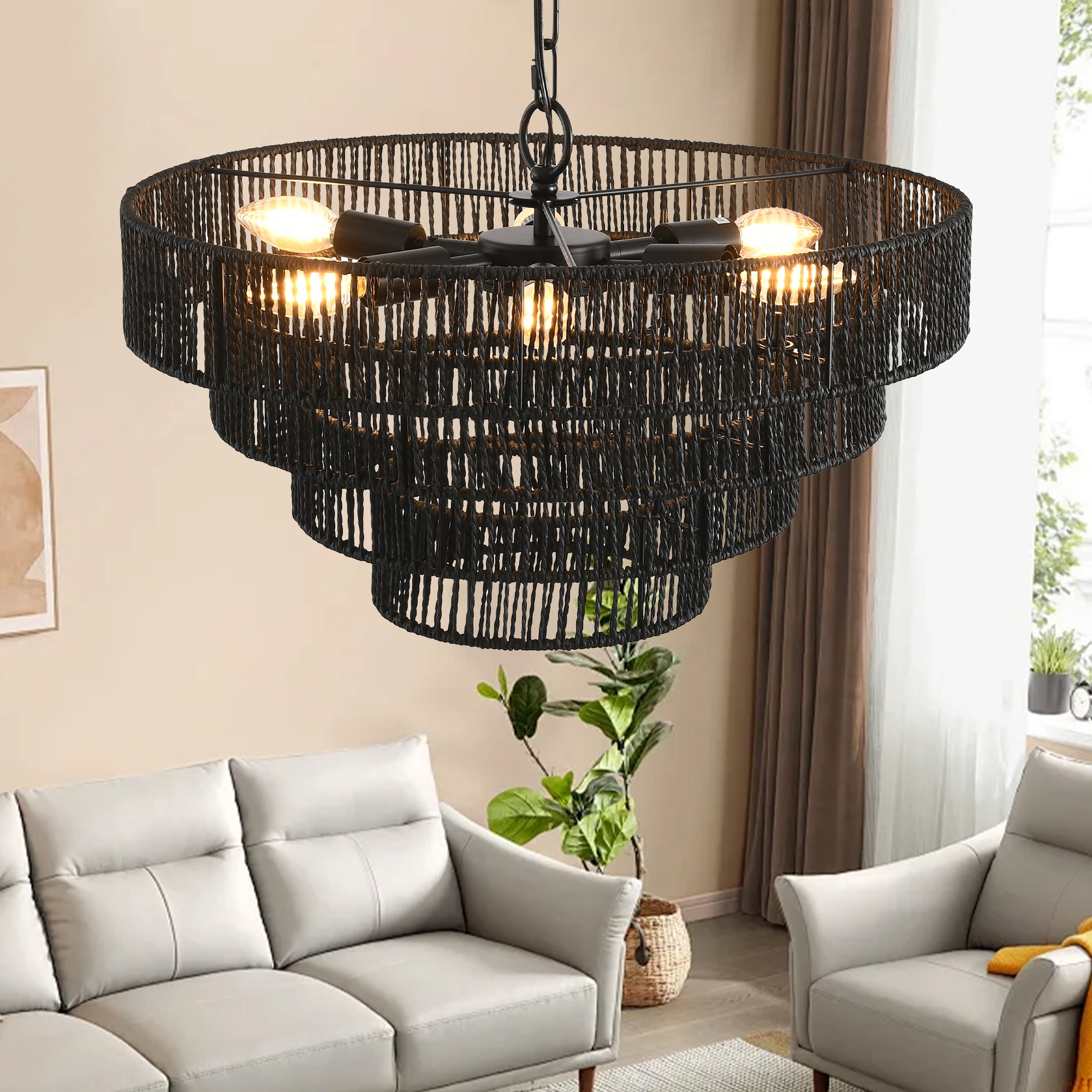 Rattan Vintage Drum Shape Chandelier