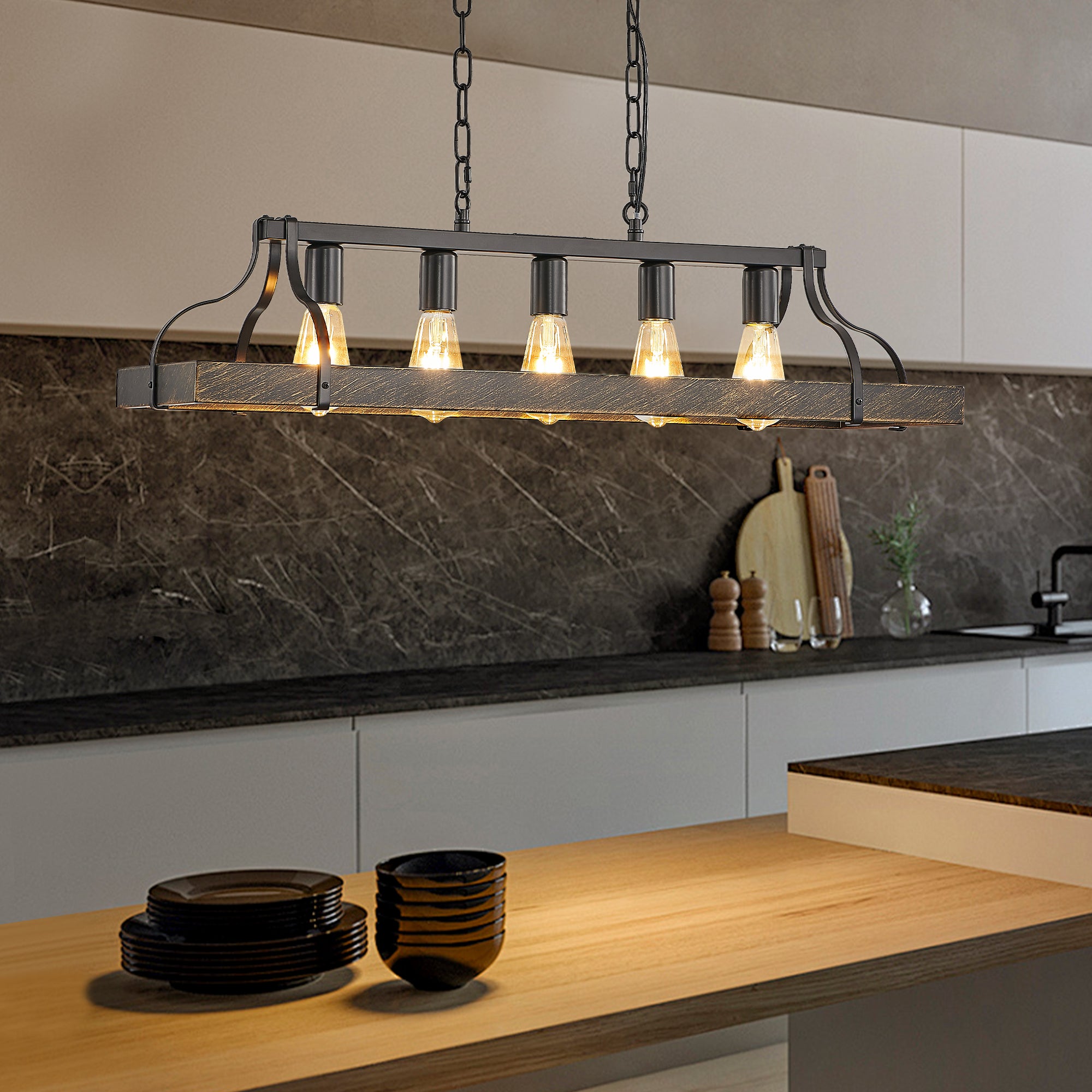 Wood Linear Industrial Light Fixture