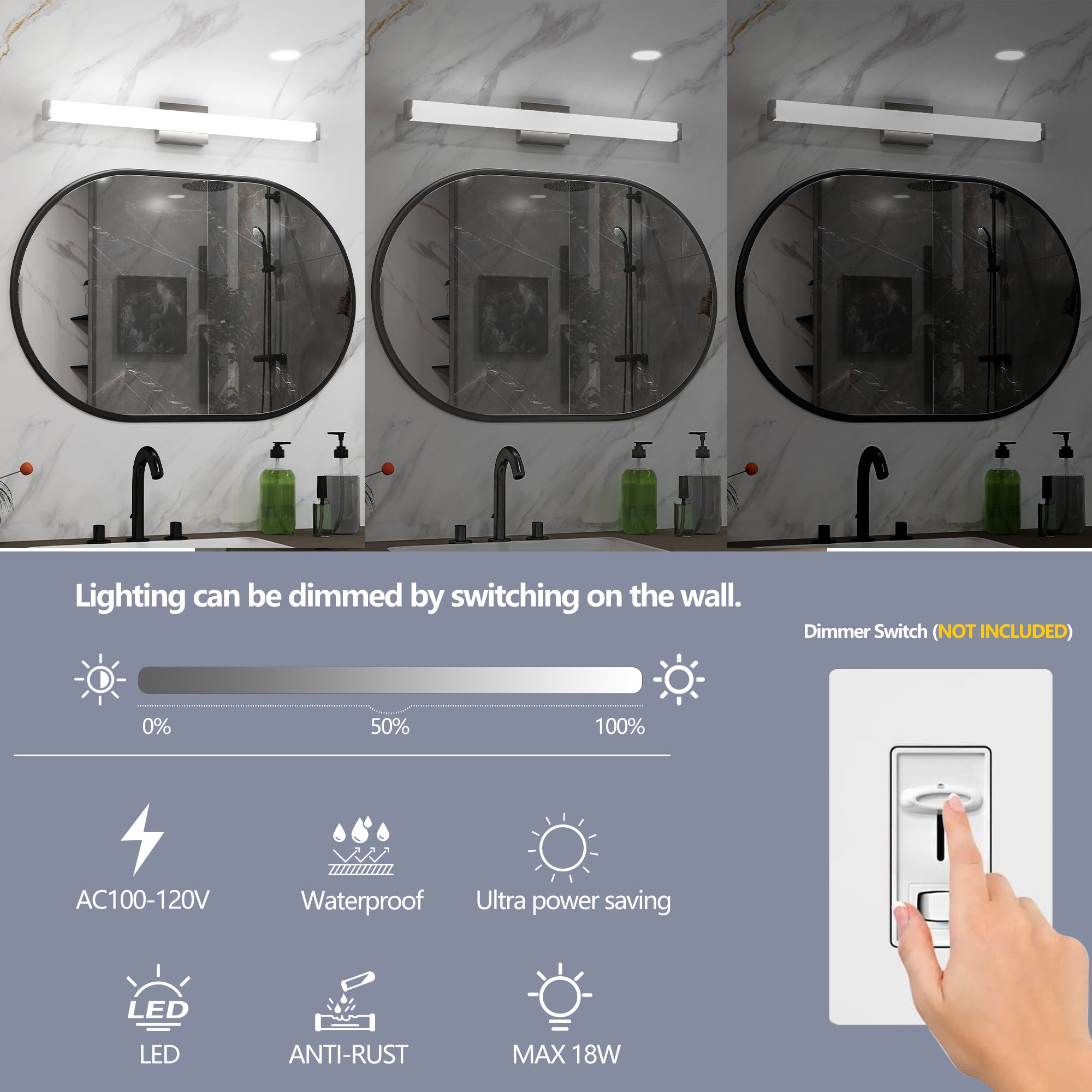 LED Bathroom Vanity Light Brushed Nickel Square