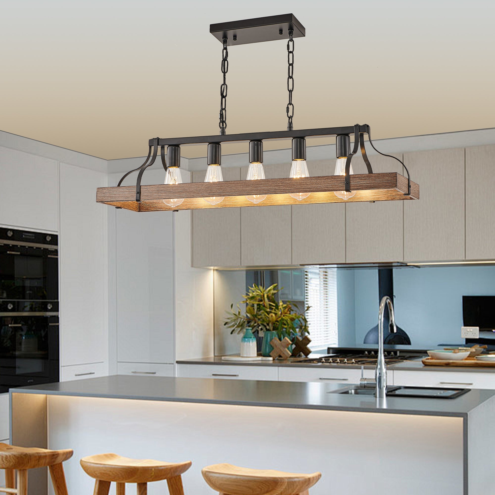 Wood Linear Industrial Light Fixture