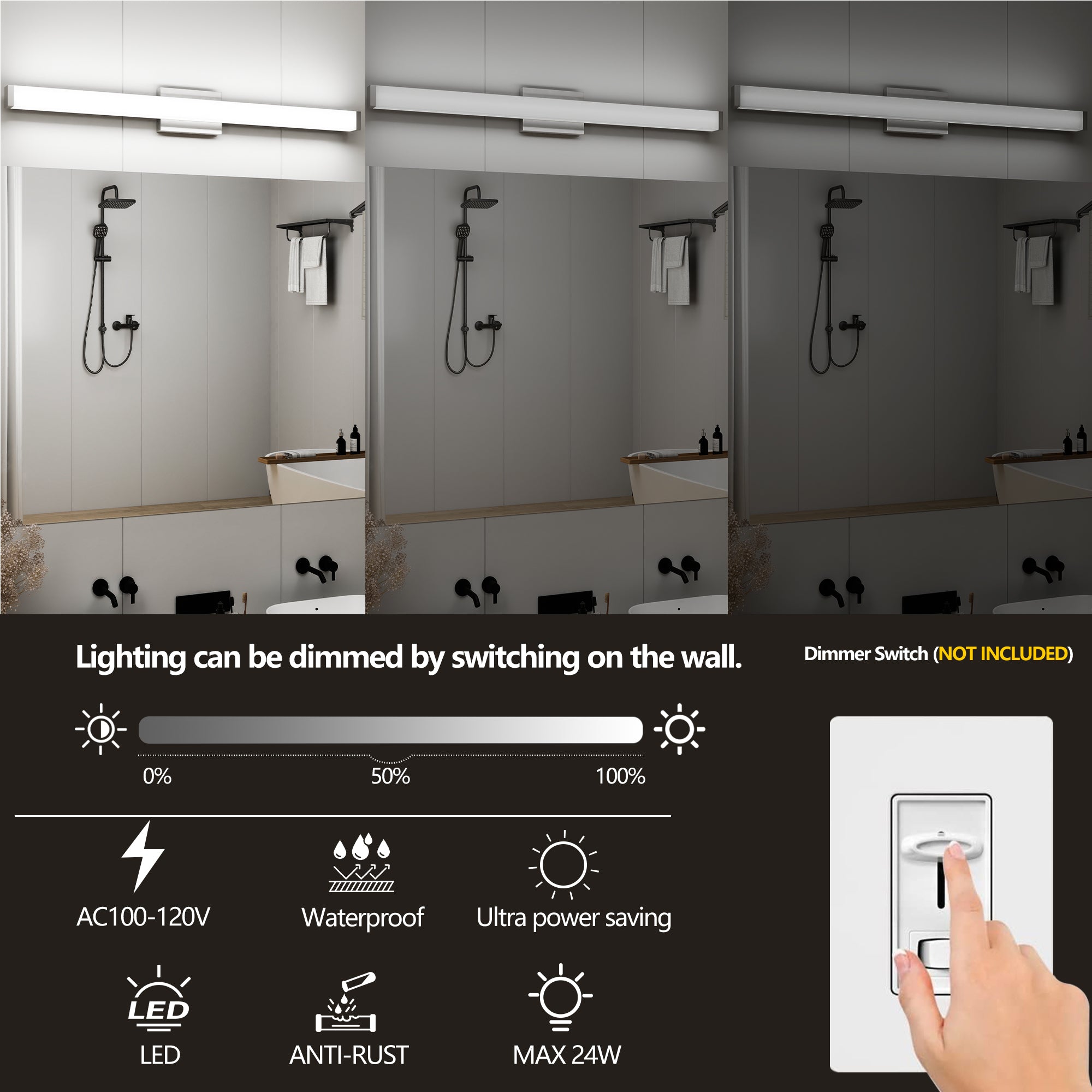 LED Bathroom Vanity Light Brushed Nickel Square