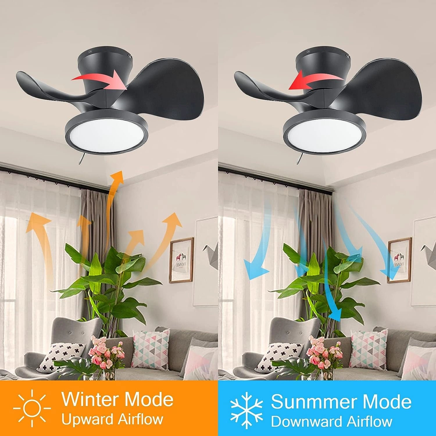 22 Inch Small LED Ceiling Fan, 6 Speeds Remote Control