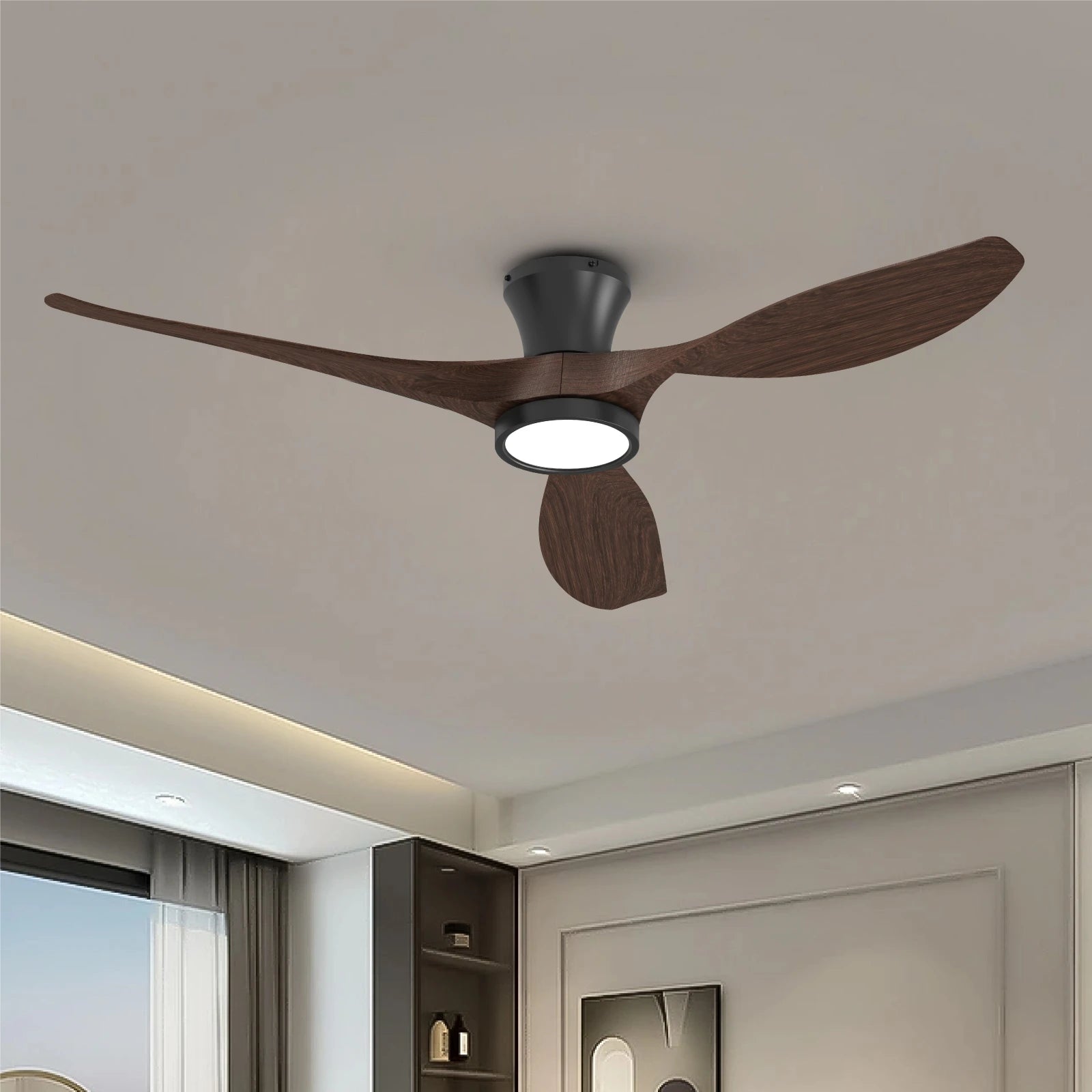 52" Ceiling Fan Light with Walnut Finish Plastic Blades