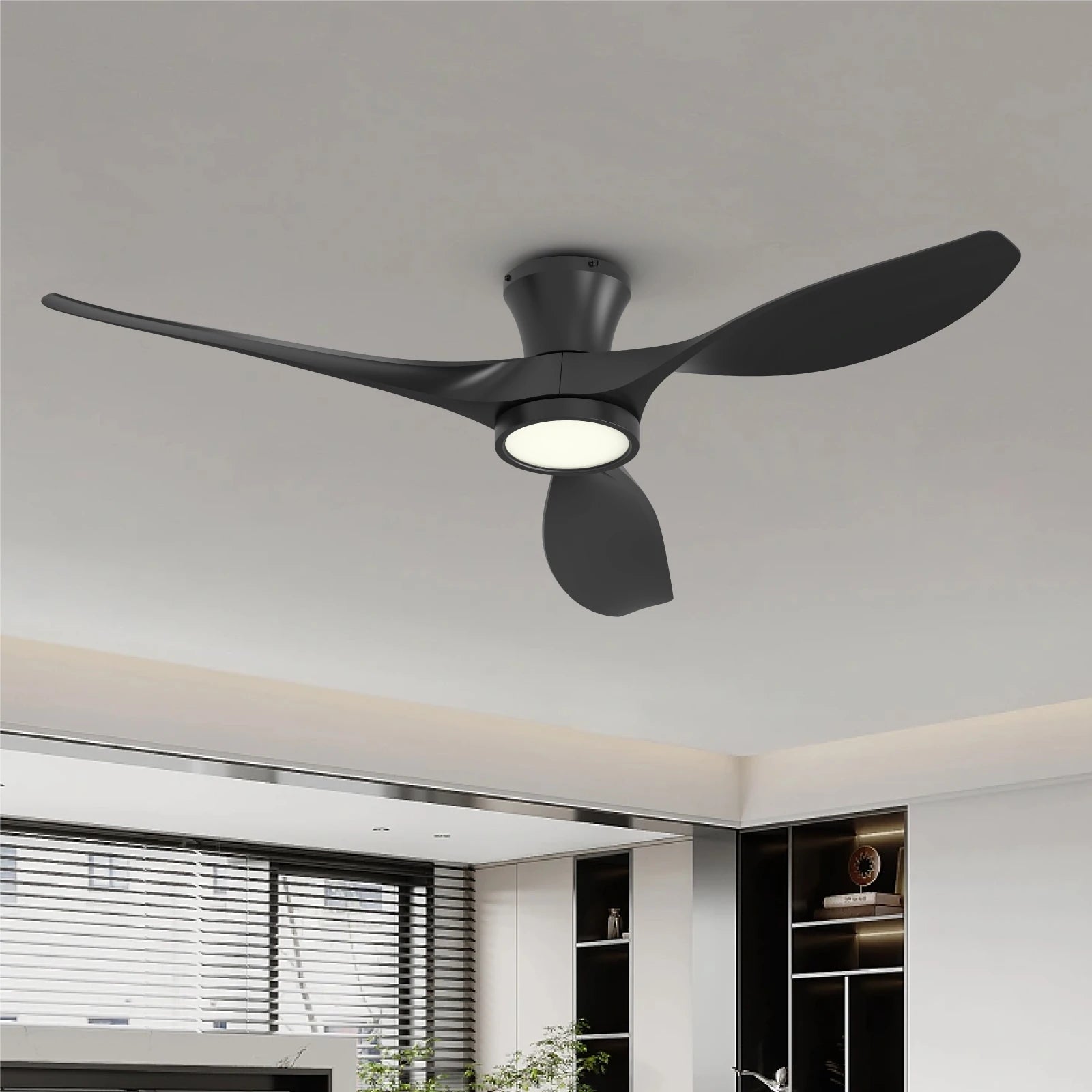 52" Flush Mount Ceiling Fan with Light, Stepless 3 Color Temperature