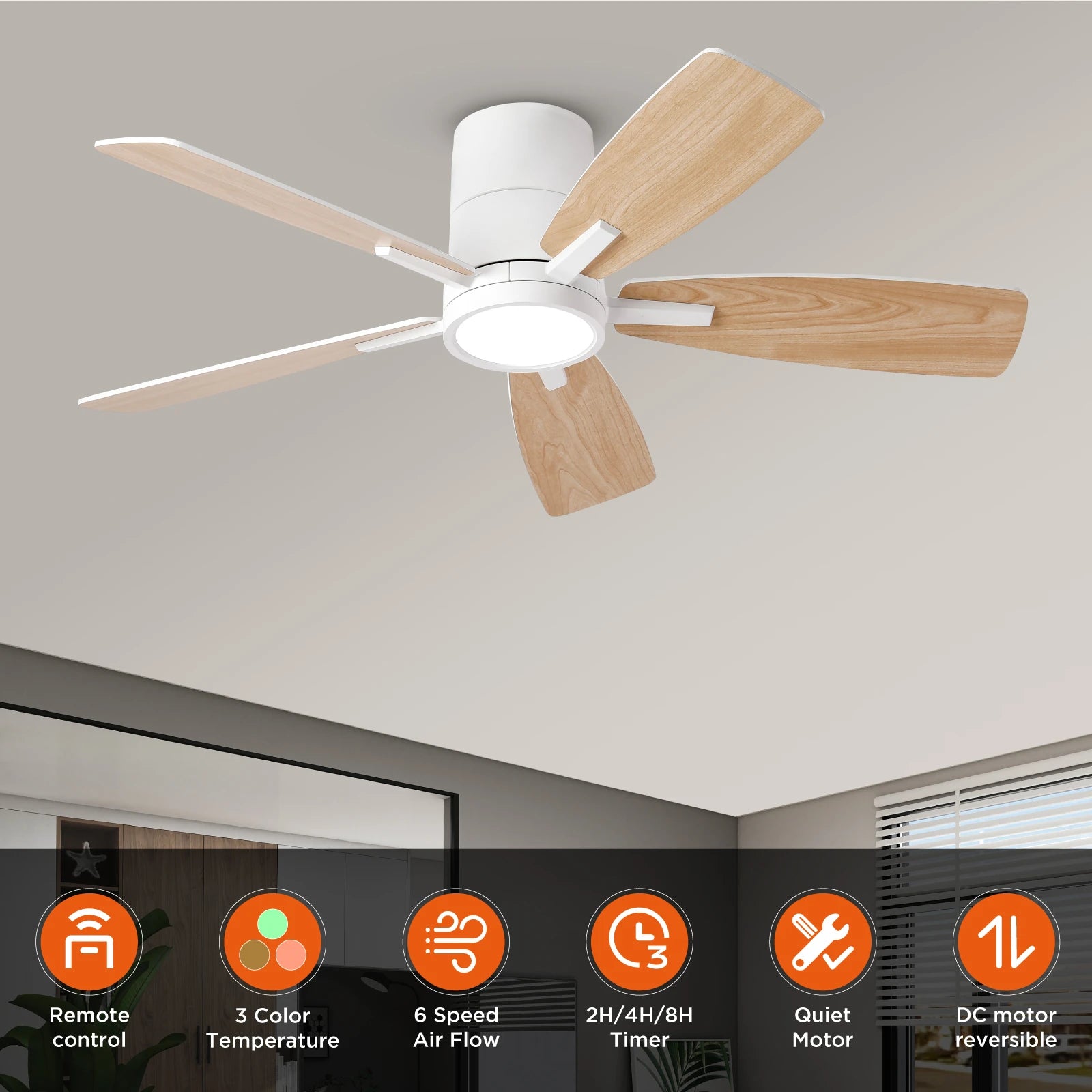 42 Inch Ceiling Fan Light with 5 Plywood Blades, DC Motor