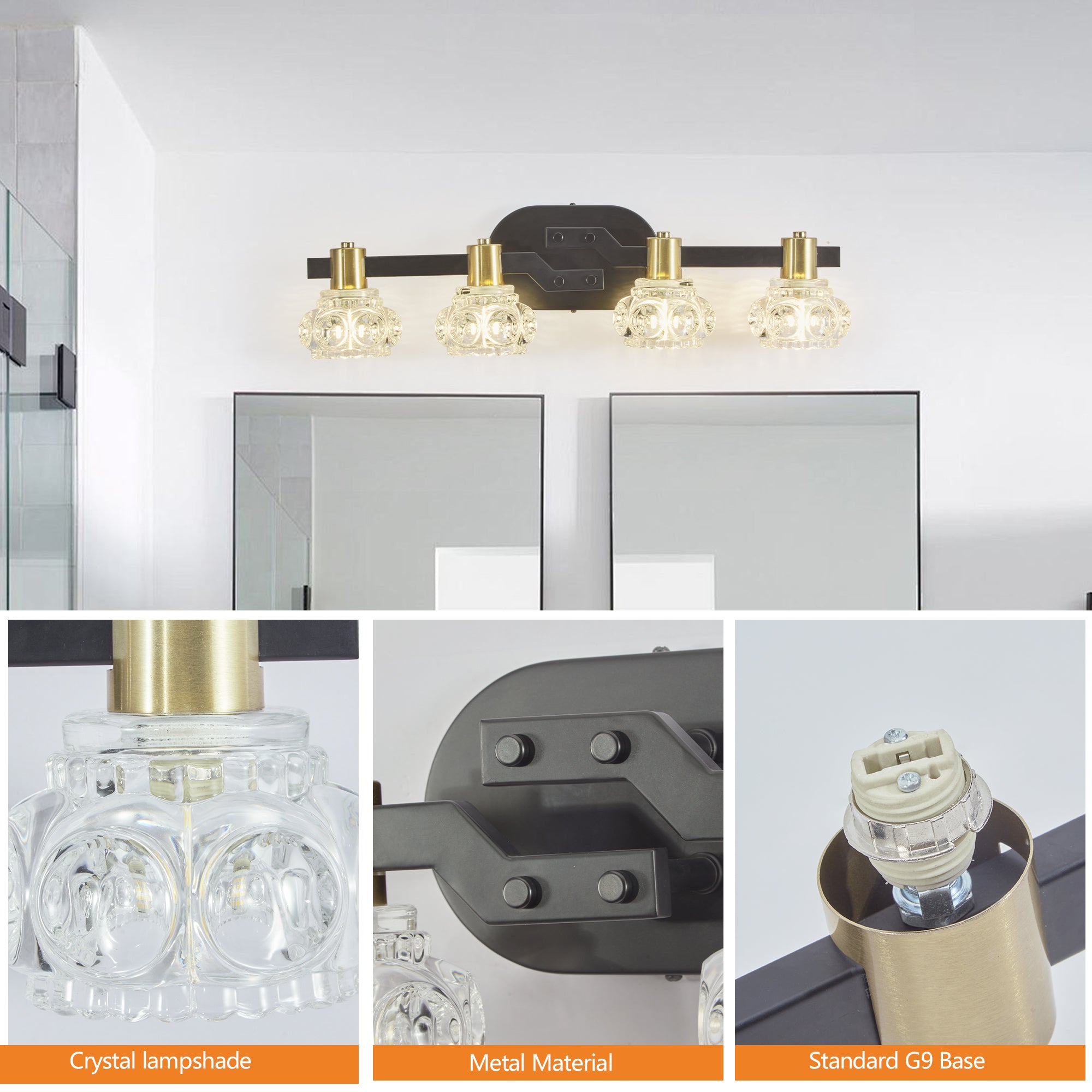 Vintage 4-Light Wall Sconce with Clear Crystal Shades