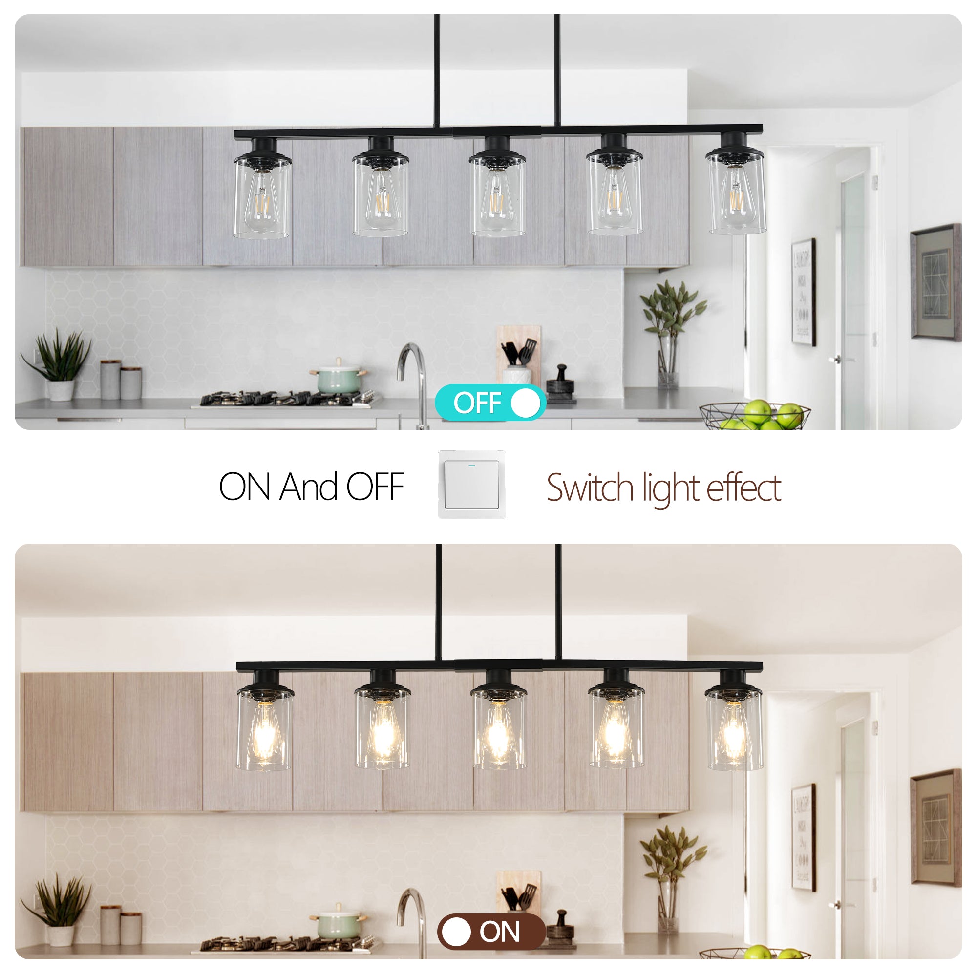 5-Light Kitchen Island Light Height Adjustable