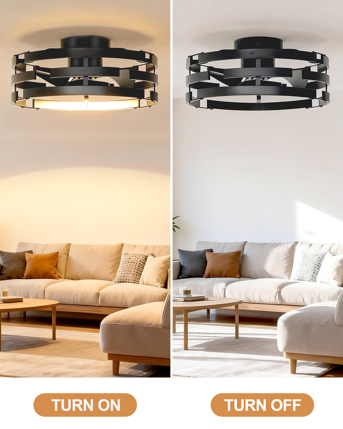 20'' Flush Mount Caged Ceiling Fan with Light and Remote