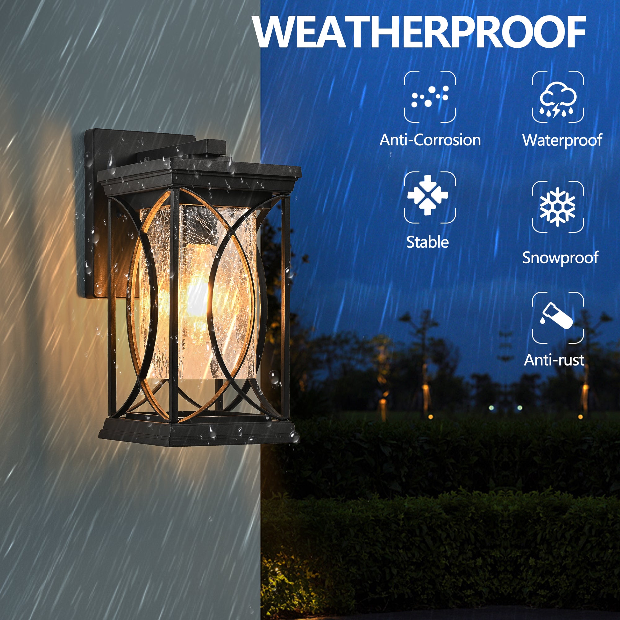 Exterior Light Fixtures Black Aluminum with Crack-Like Glass